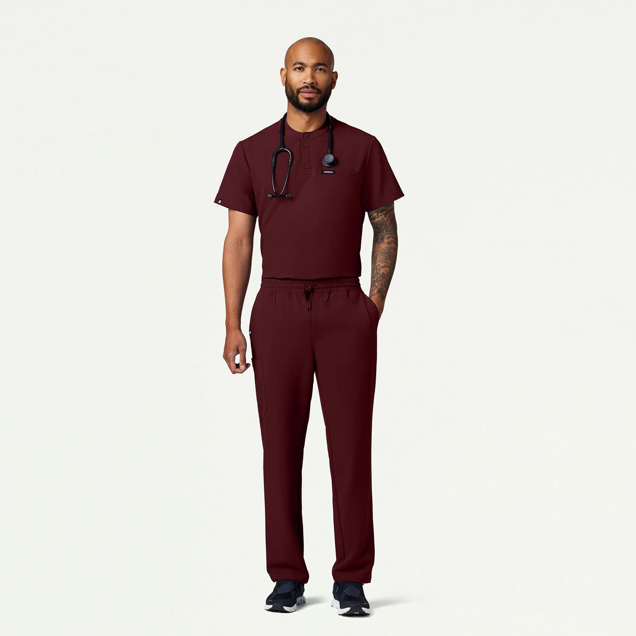 Reeve Henley Scrub Top - Burgundy - Image 4