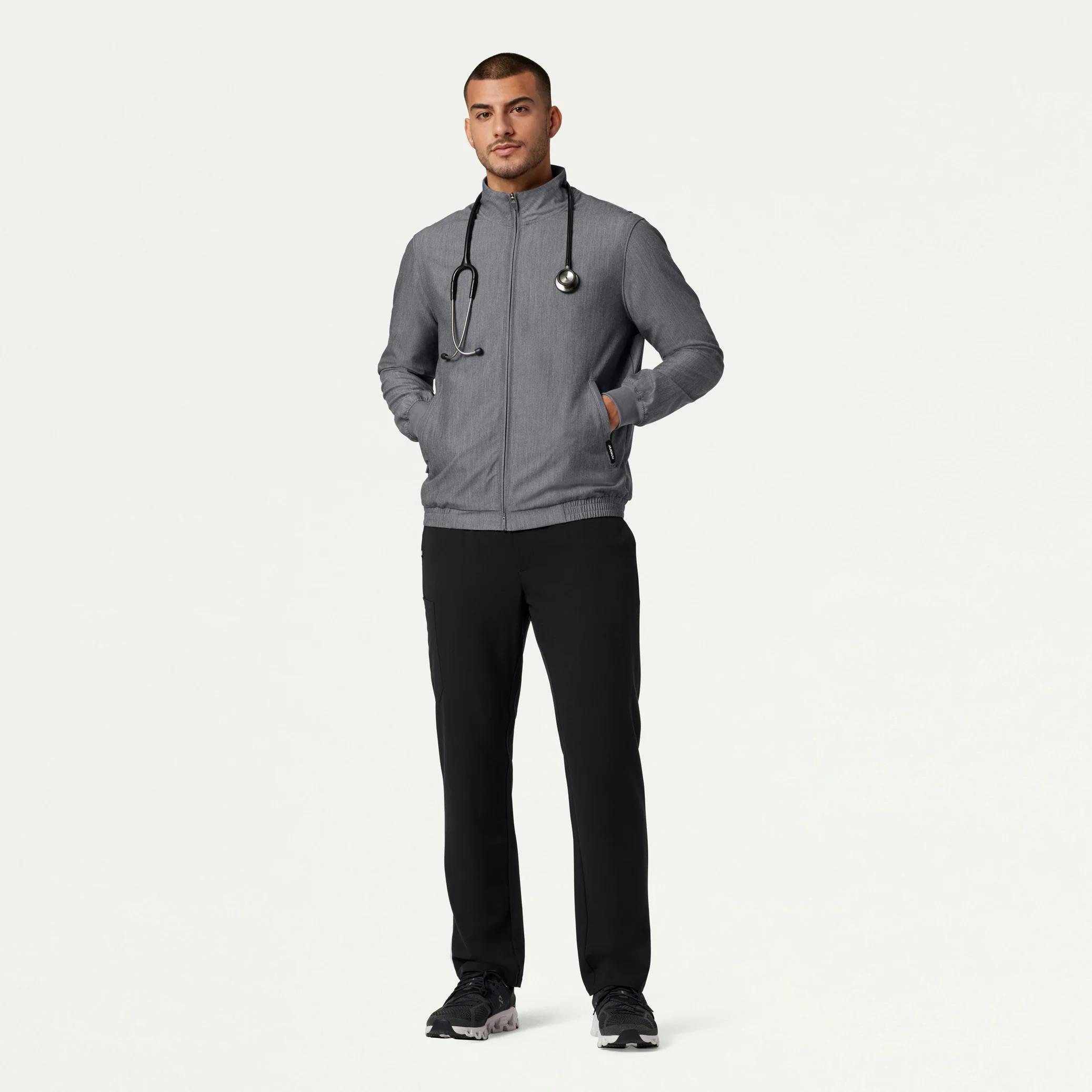 Wolfe Everyday 6-Pocket Scrub Jacket - Heather Gray - Image 3