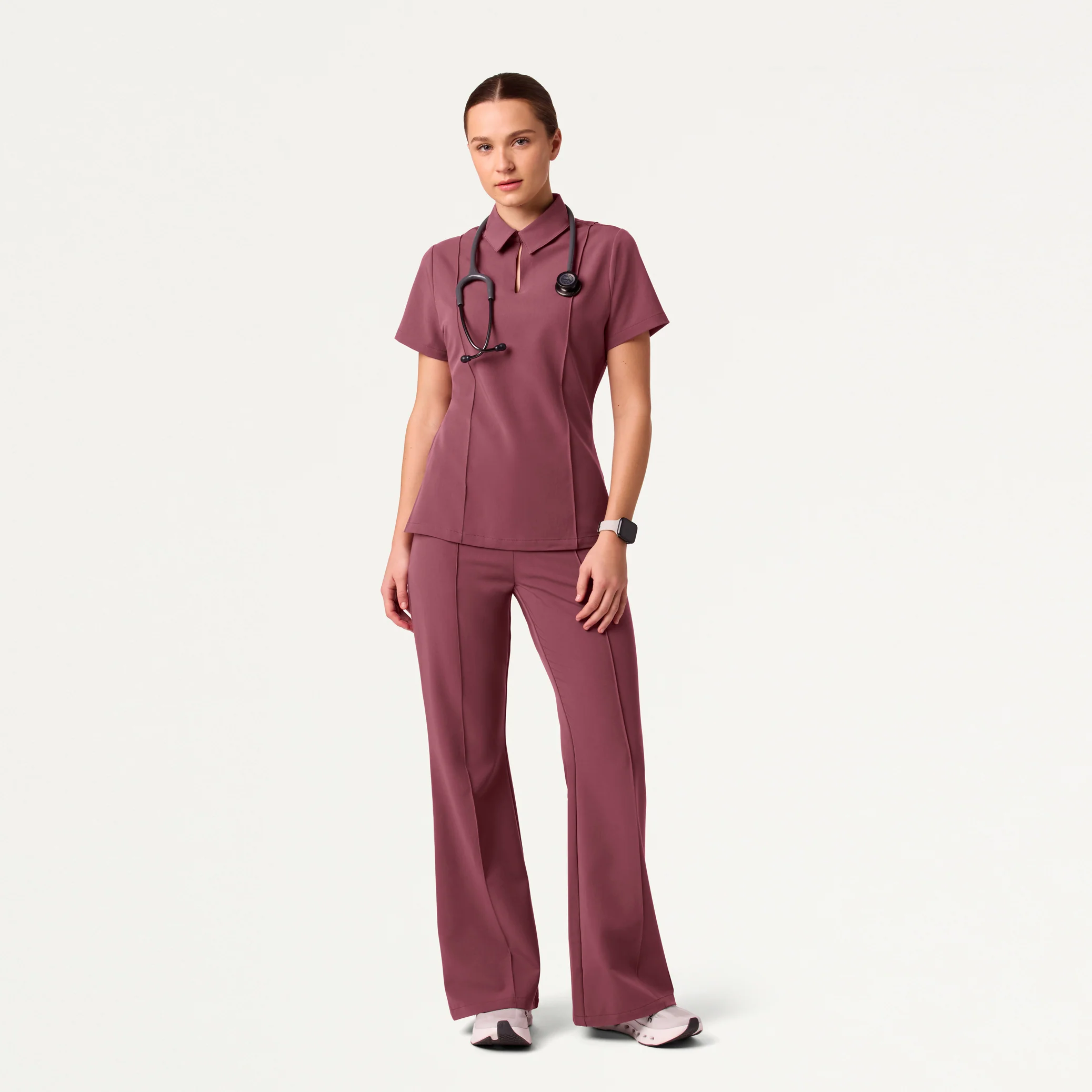 The Tailored Flare Scrub Set - Rosewood