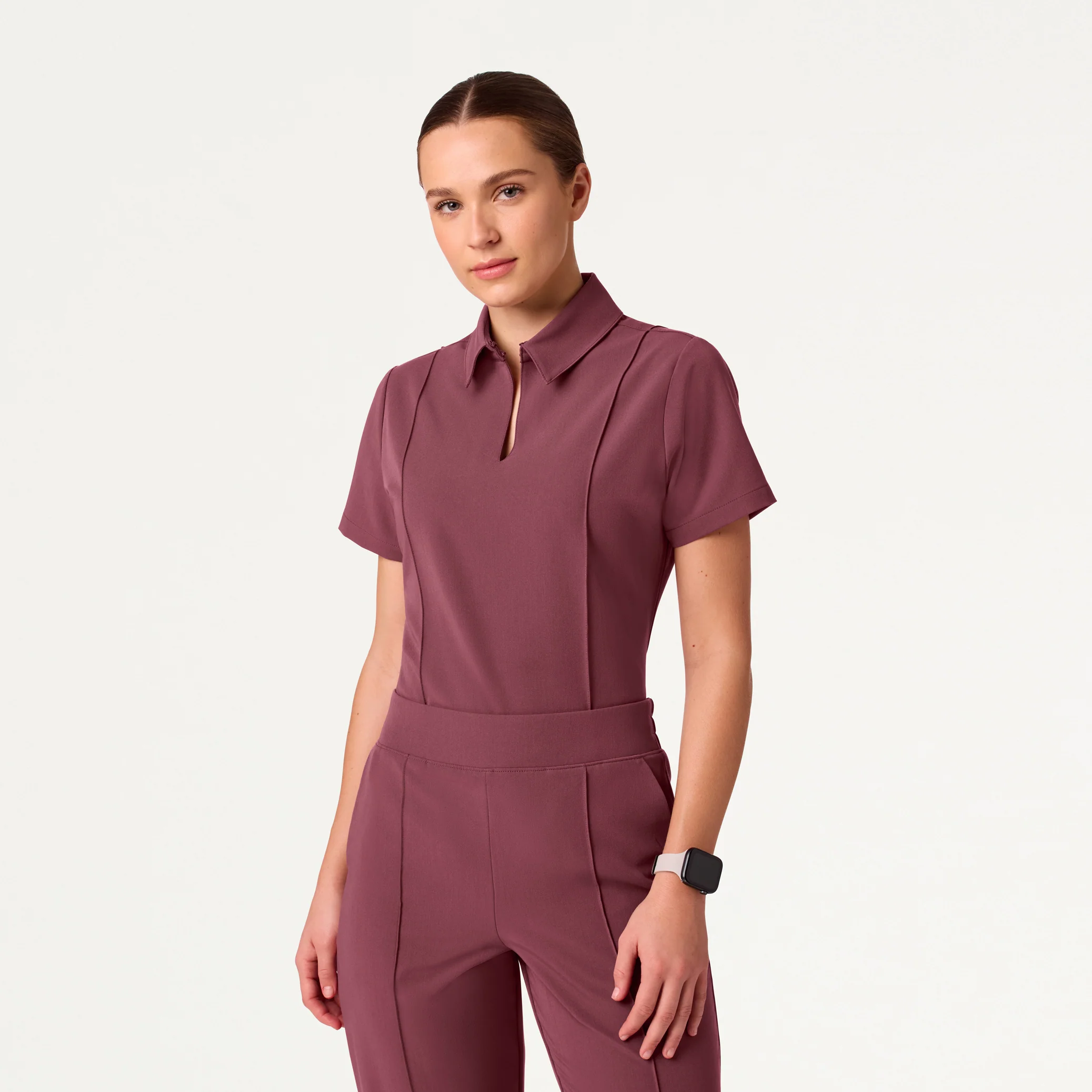 The Tailored Flare Scrub Set - Rosewood - Image 2