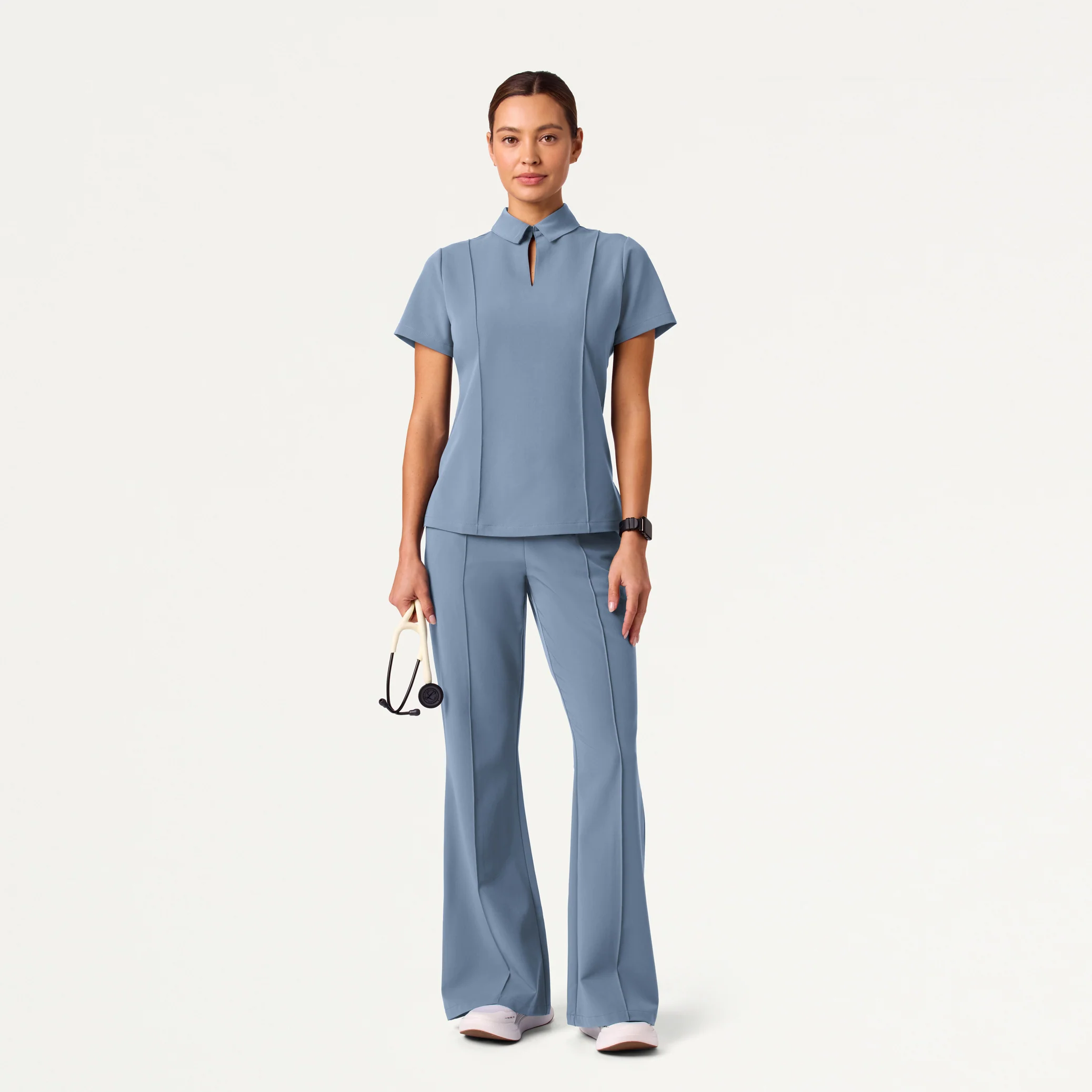 The Tailored Flare Scrub Set - Storm Blue