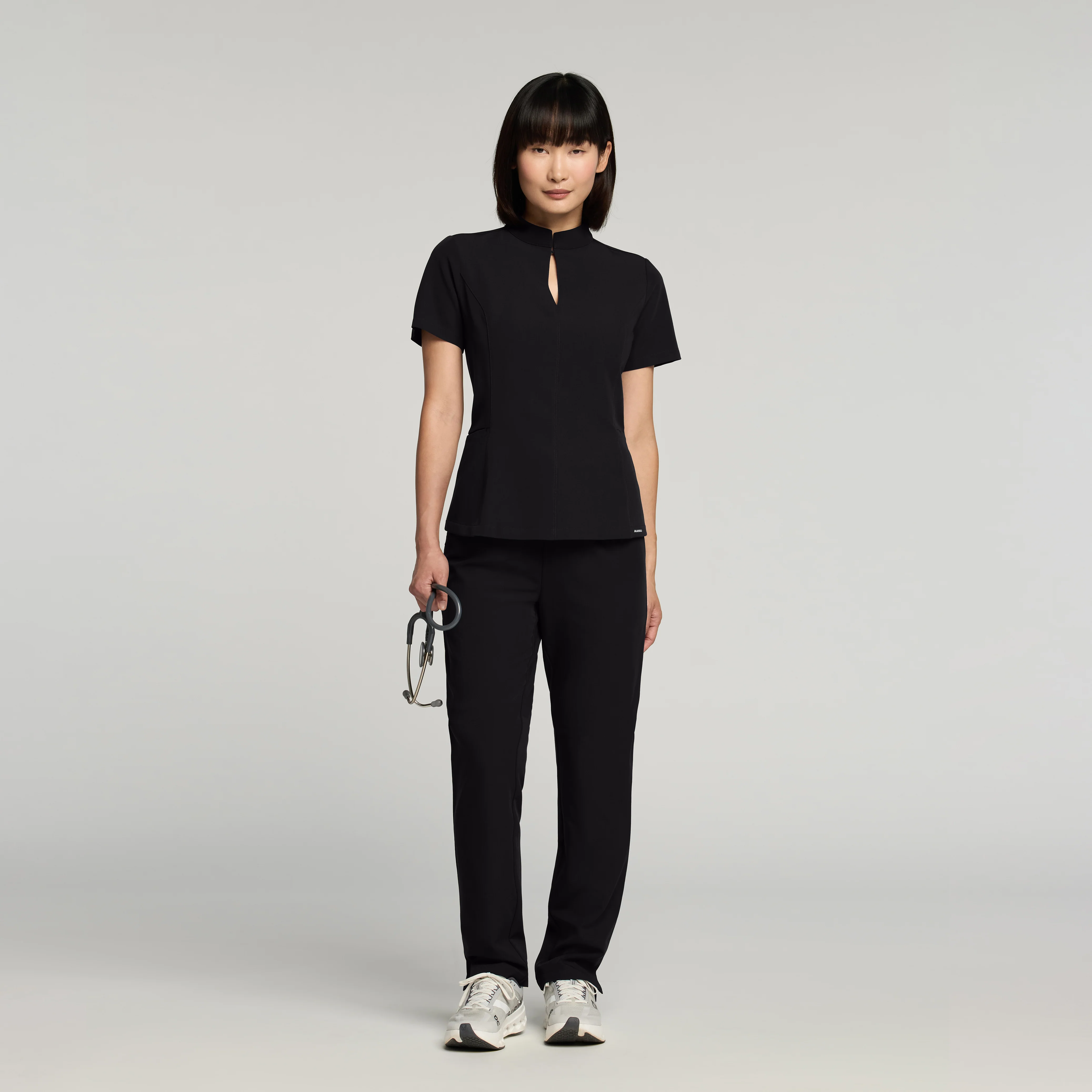 Aria Fit & Flare Scrub Top - Black - Image 2