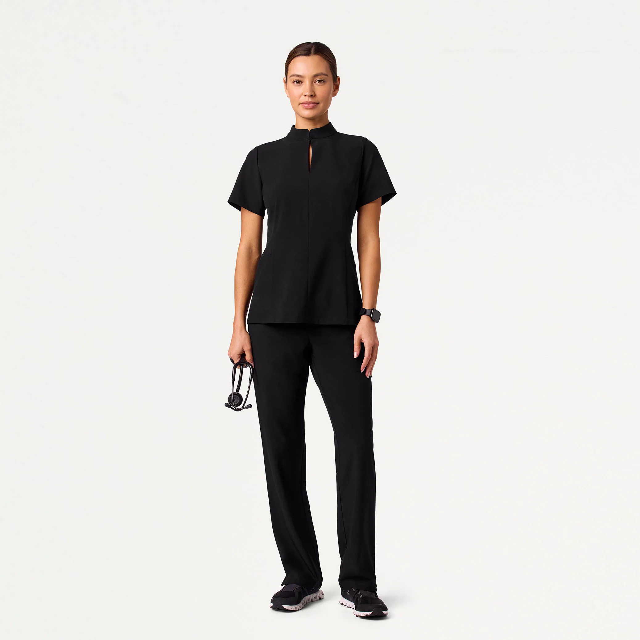 Aria Fit & Flare UltraLITE™ Scrub Top - Black - Image 4