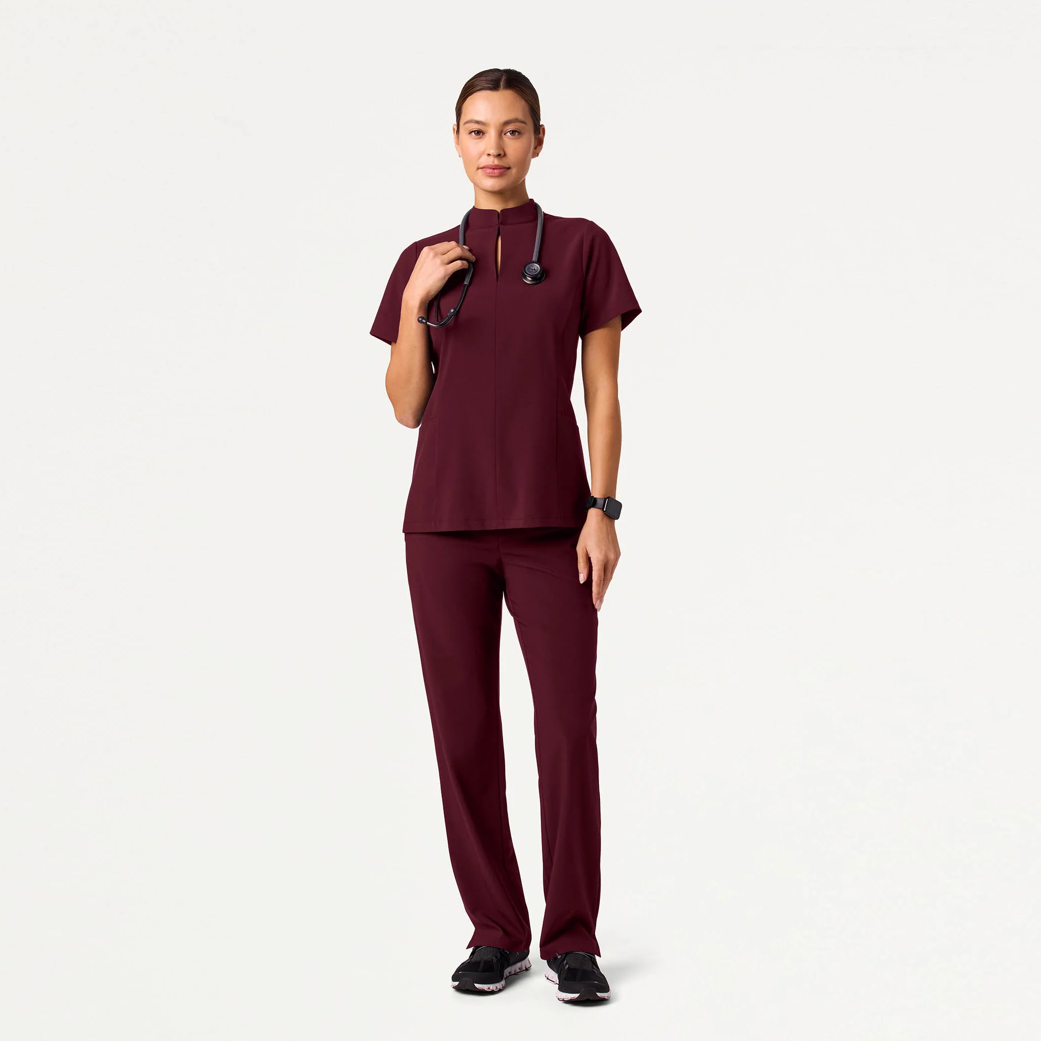 Aria Fit & Flare UltraLITE™ Scrub Top - Burgundy - Image 4