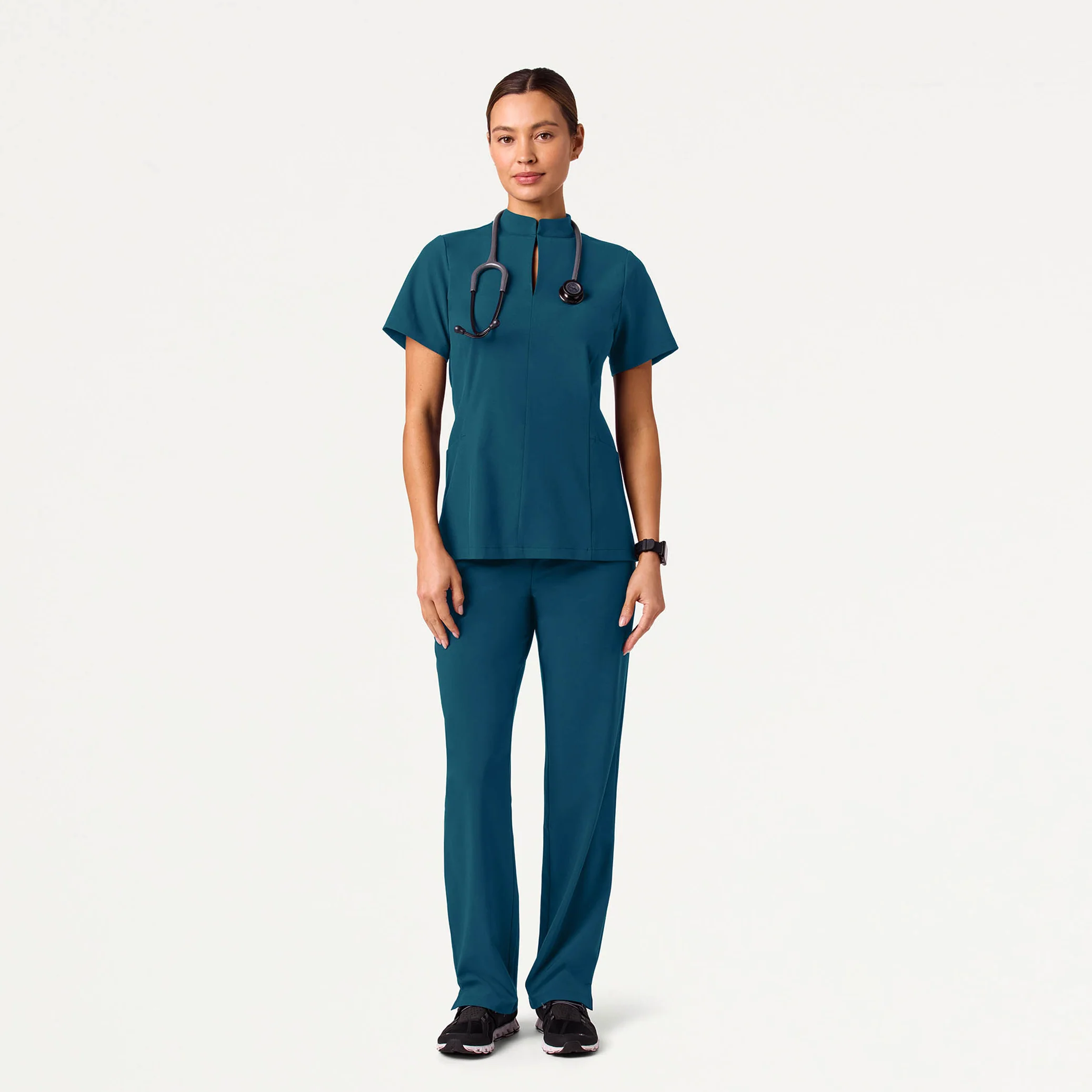 Aria Fit & Flare UltraLITE™ Scrub Top - Caribbean Blue - Image 4