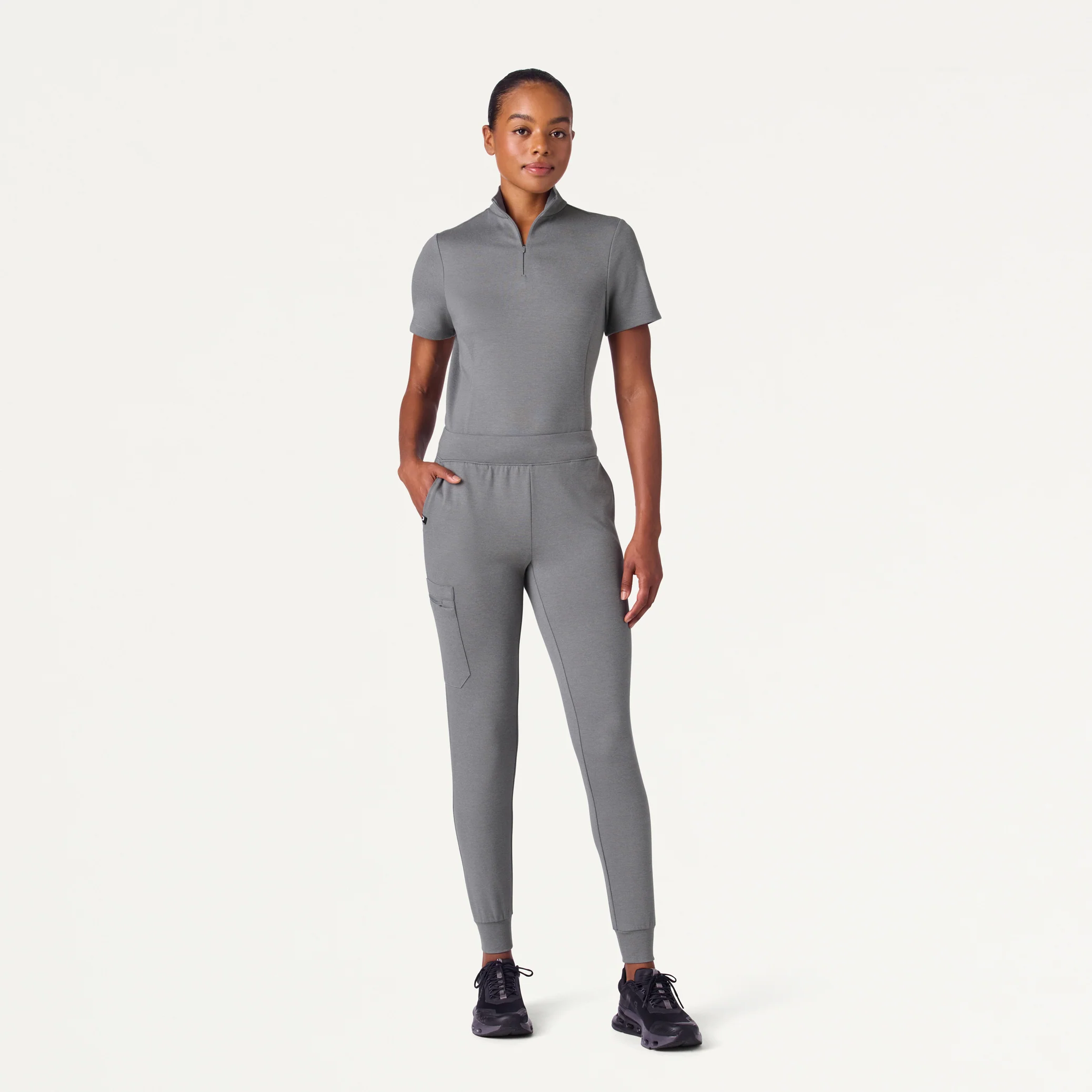 Astra Slim Half-Zip UltraSOFT™ Scrub Top - Graphite - Image 2