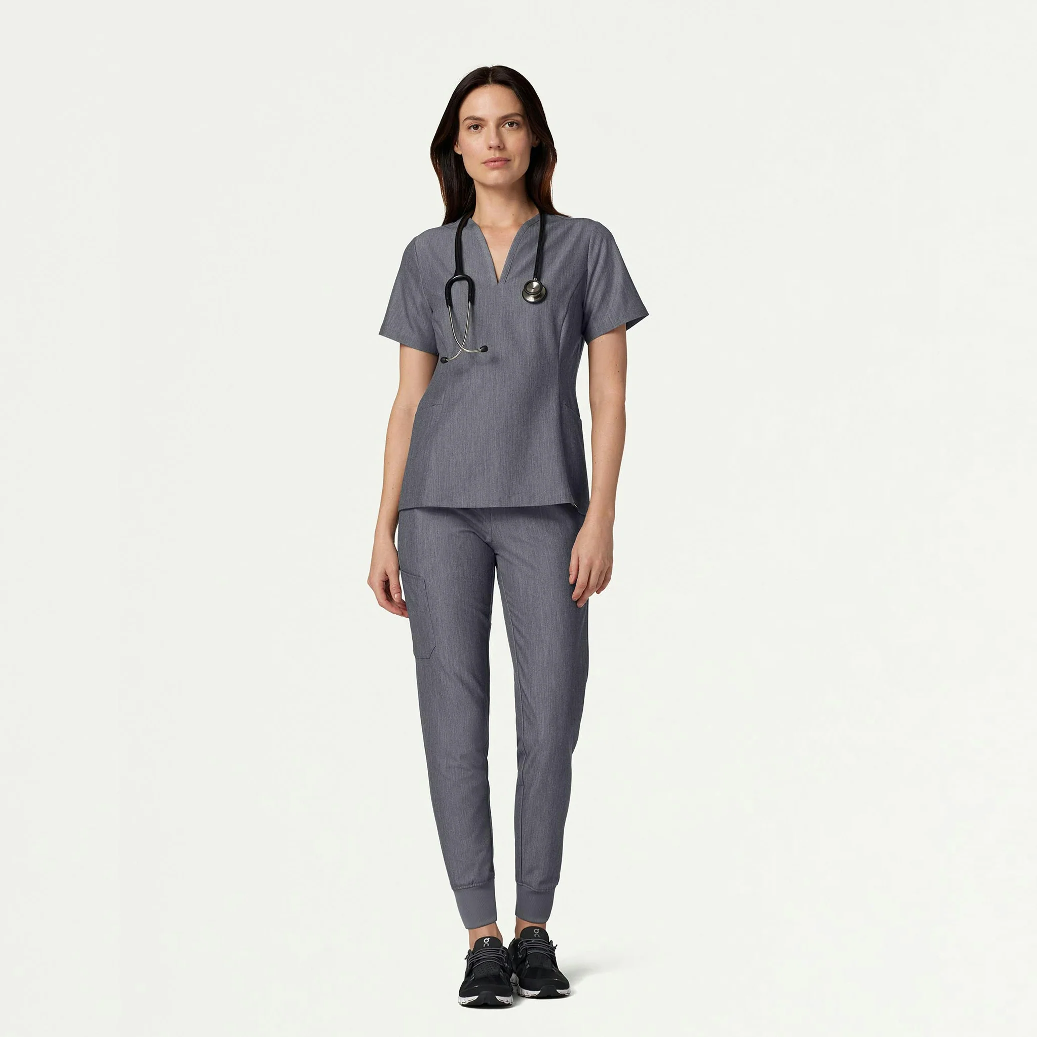 Calix Fit & Flare Scrub Top - Heather Gray - Image 3