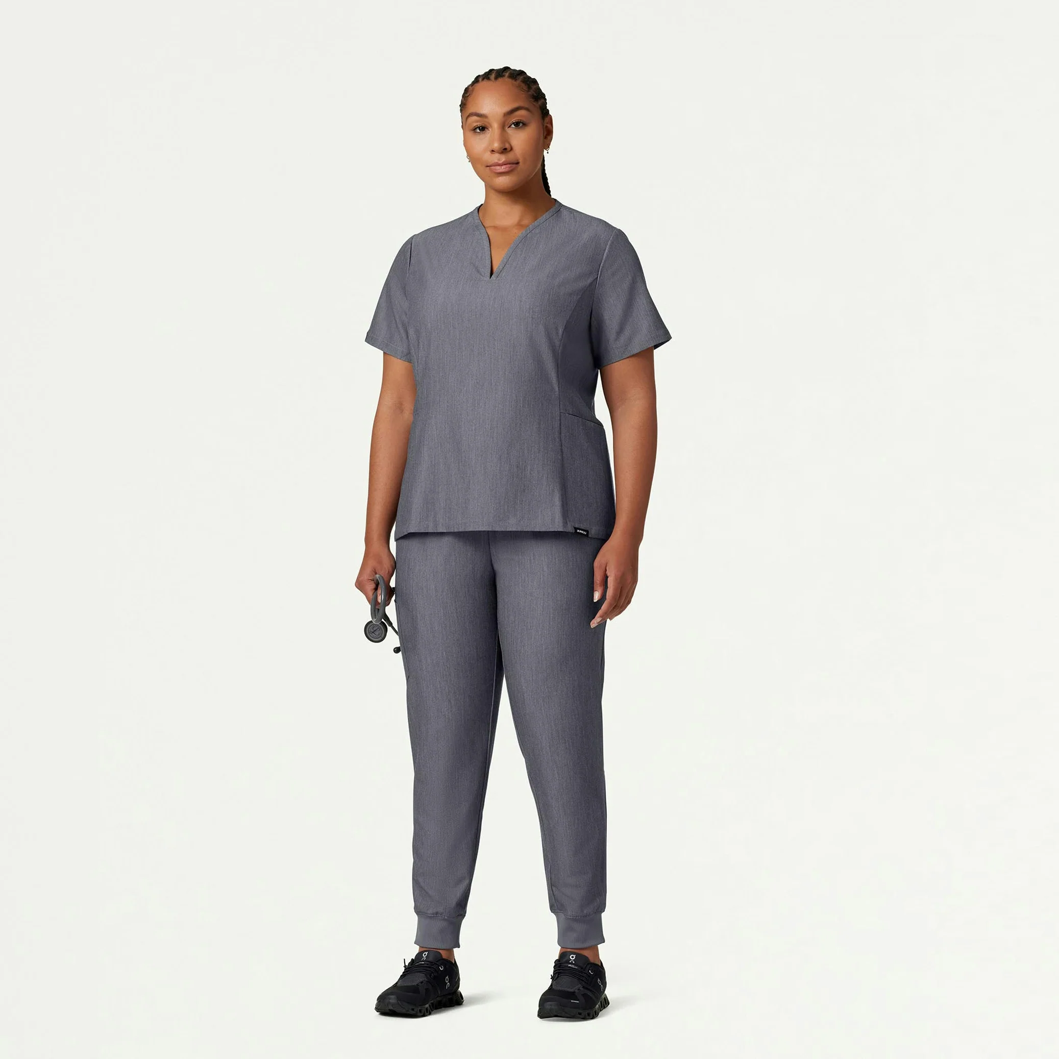 Calix Fit & Flare Scrub Top - Heather Gray - Image 8