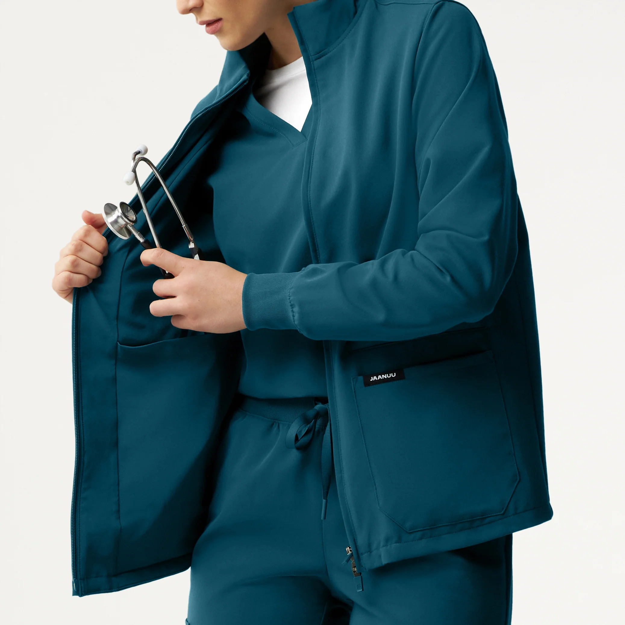Ceri Essential 6-Pocket Scrub Jacket - Caribbean Blue - Image 6