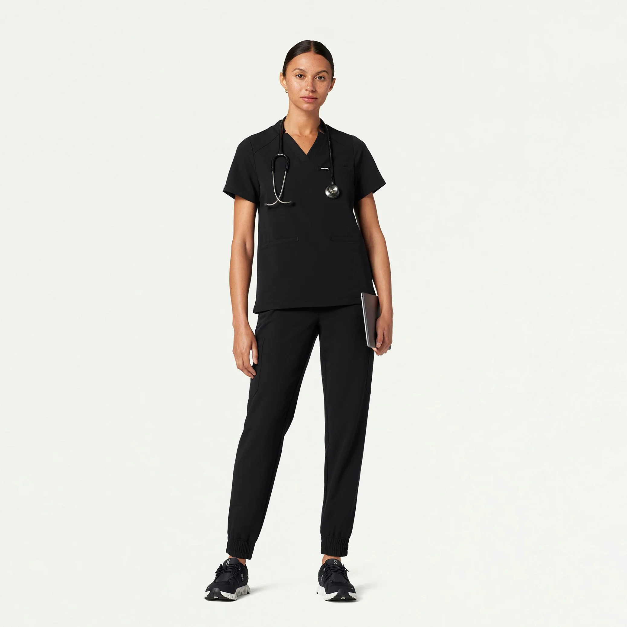 Helia Notched V-Neck Scrub Top - Black - Image 3