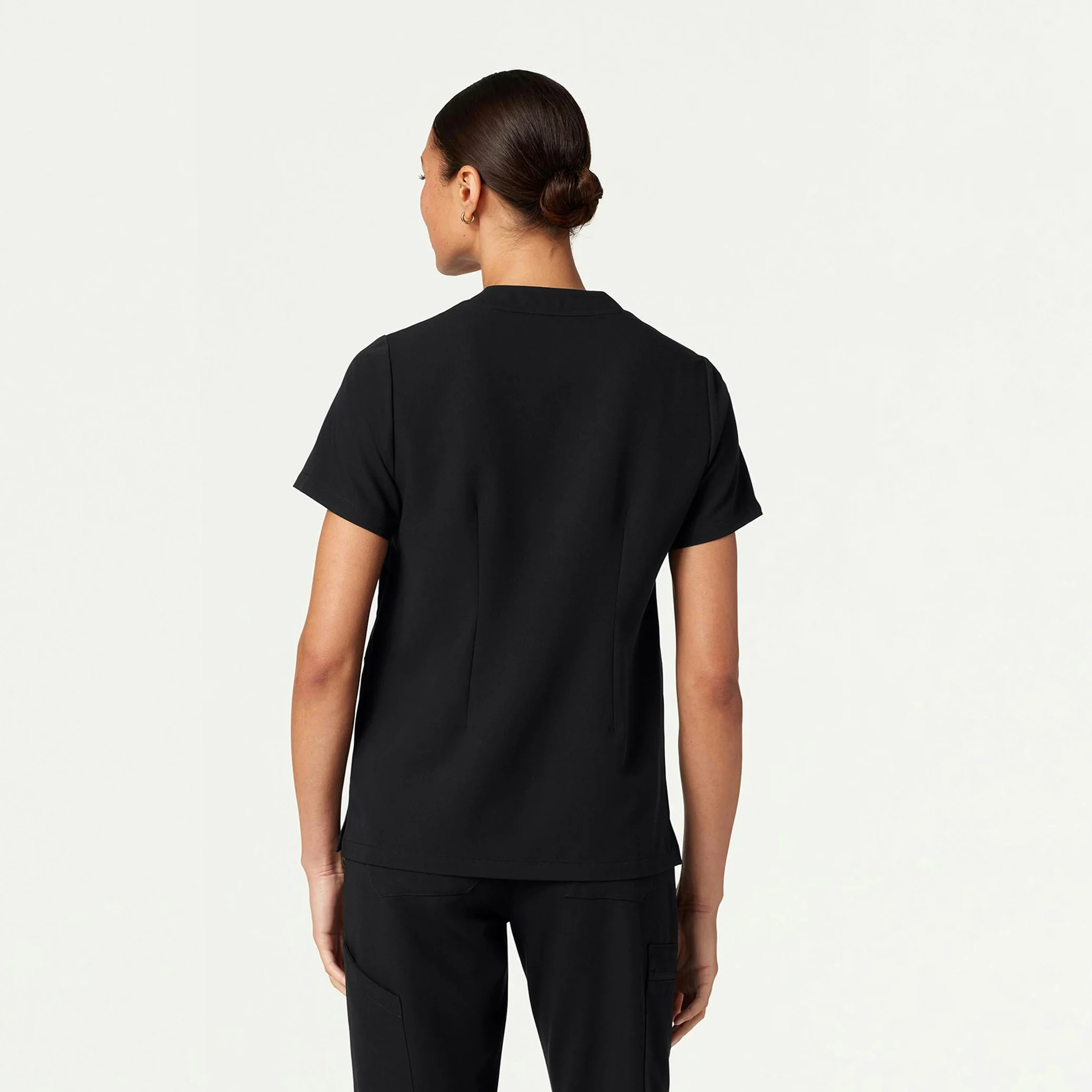 Helia Notched V-Neck Scrub Top - Black - Image 4