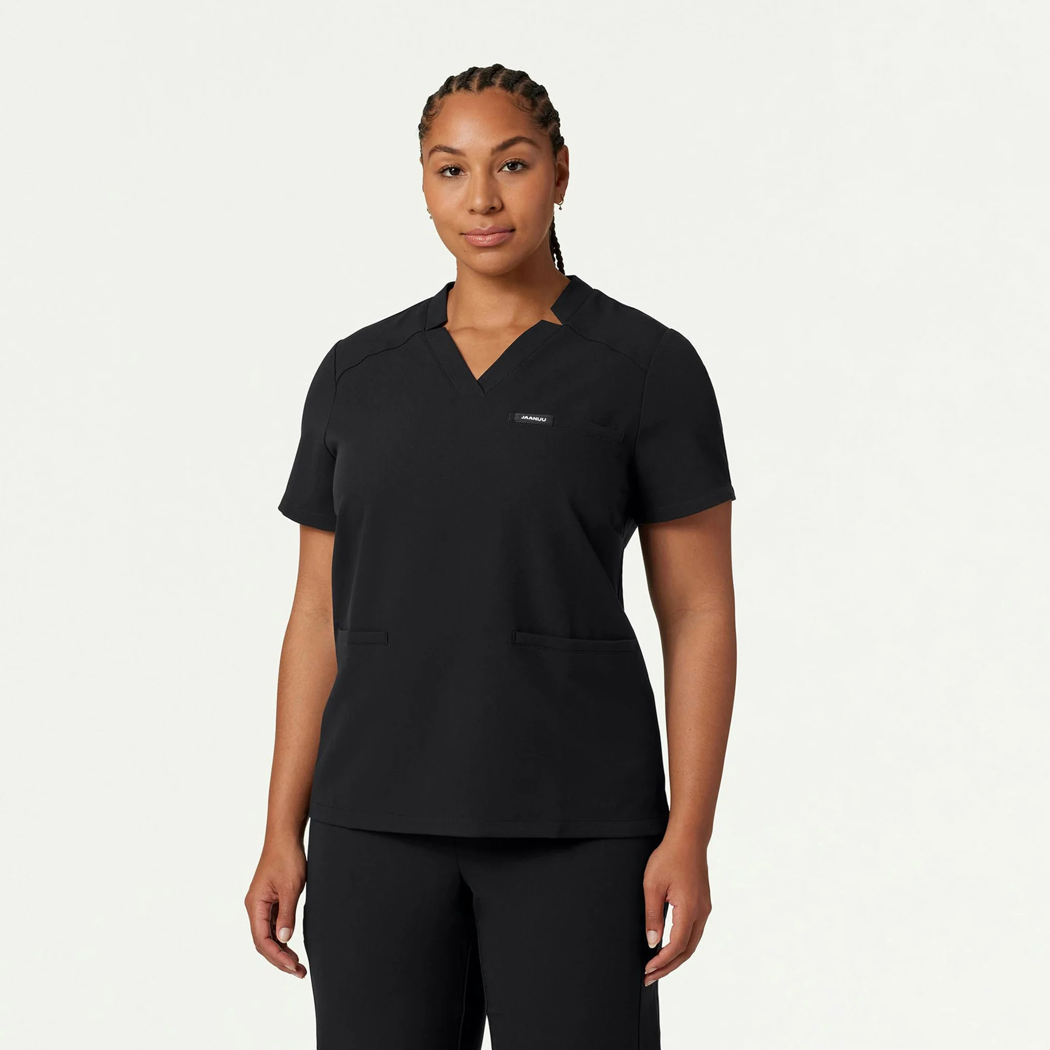 Helia Notched V-Neck Scrub Top - Black - Image 5