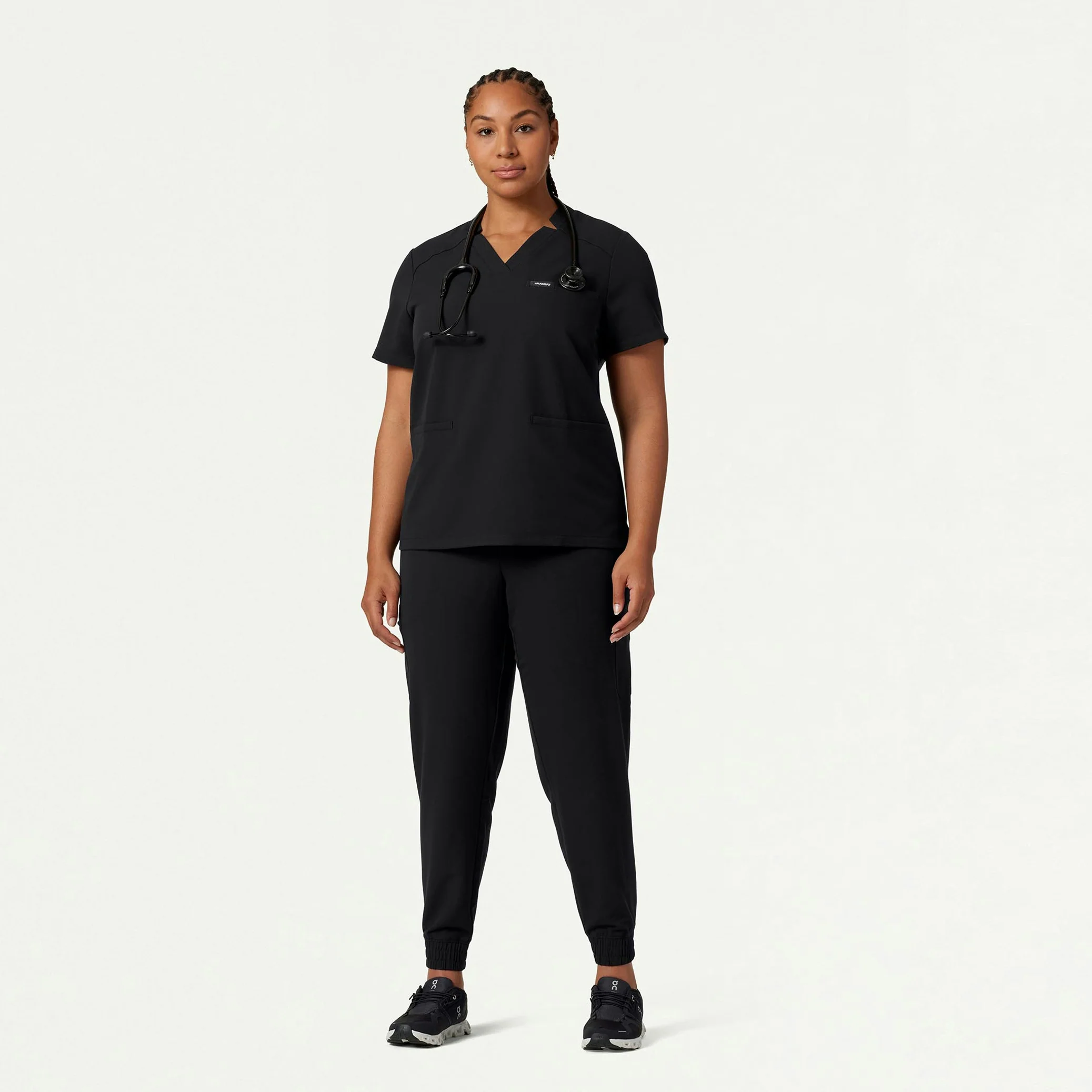Helia Notched V-Neck Scrub Top - Black - Image 6