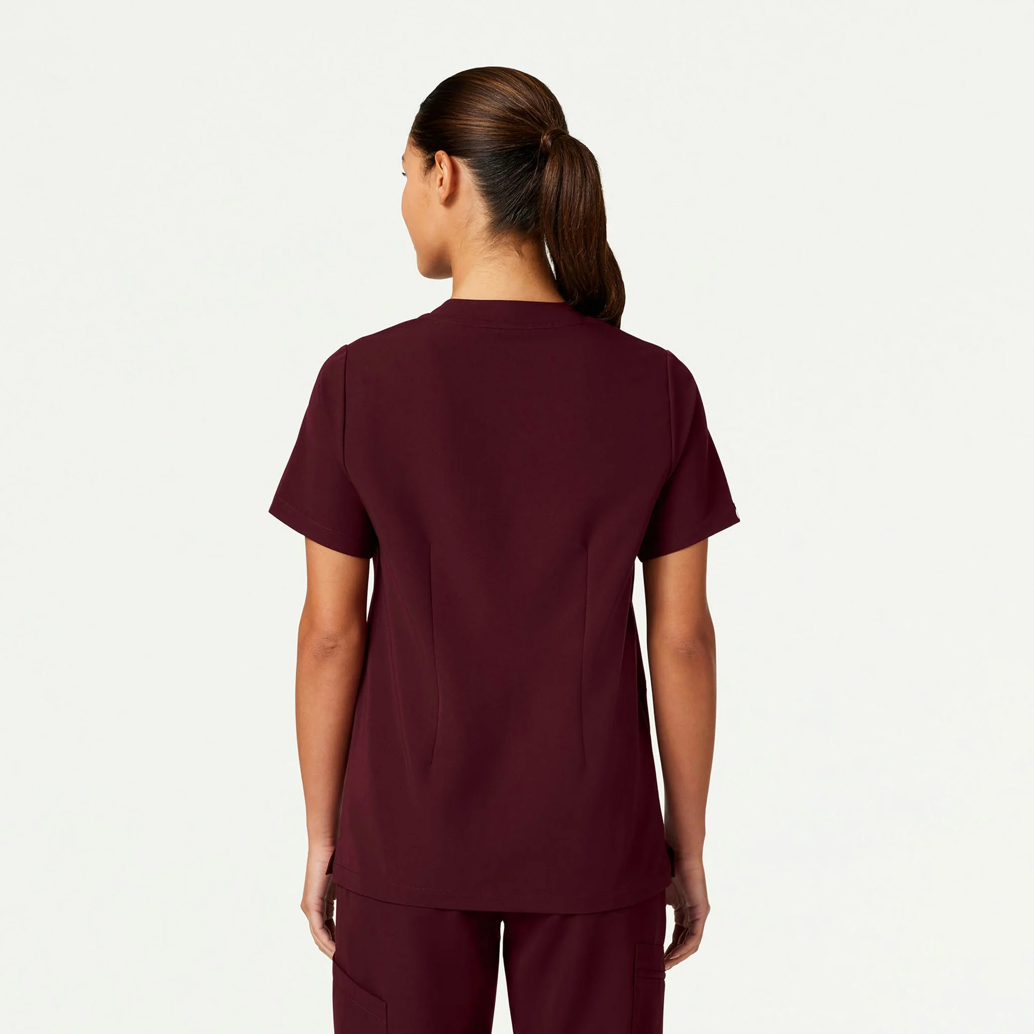 Helia Notched V-Neck Scrub Top - Burgundy - Image 4