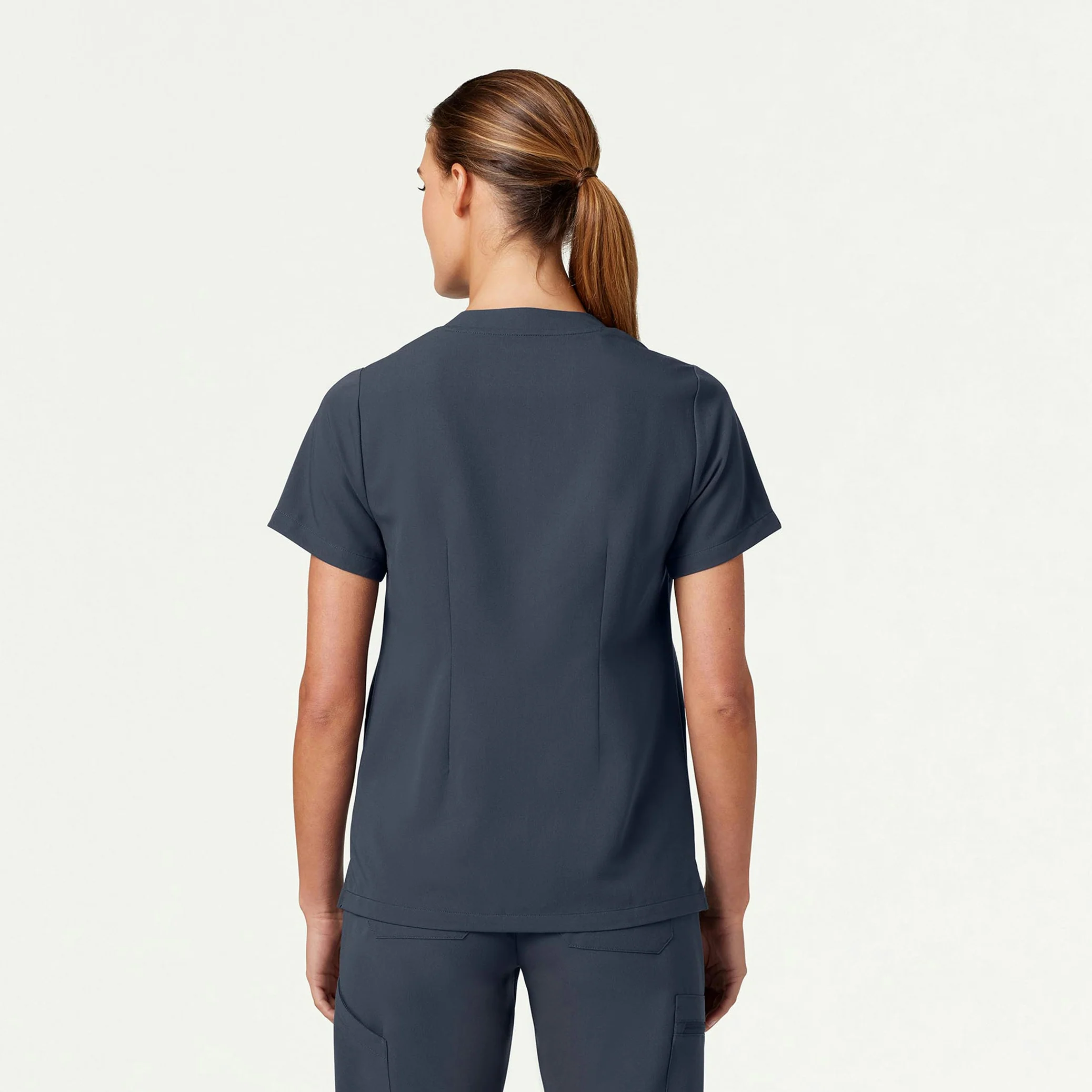 Helia Notched V-Neck Scrub Top - Carbon Gray - Image 4
