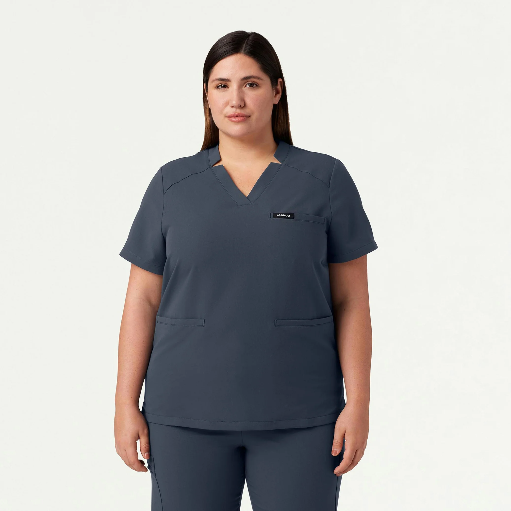 Helia Notched V-Neck Scrub Top - Carbon Gray - Image 5