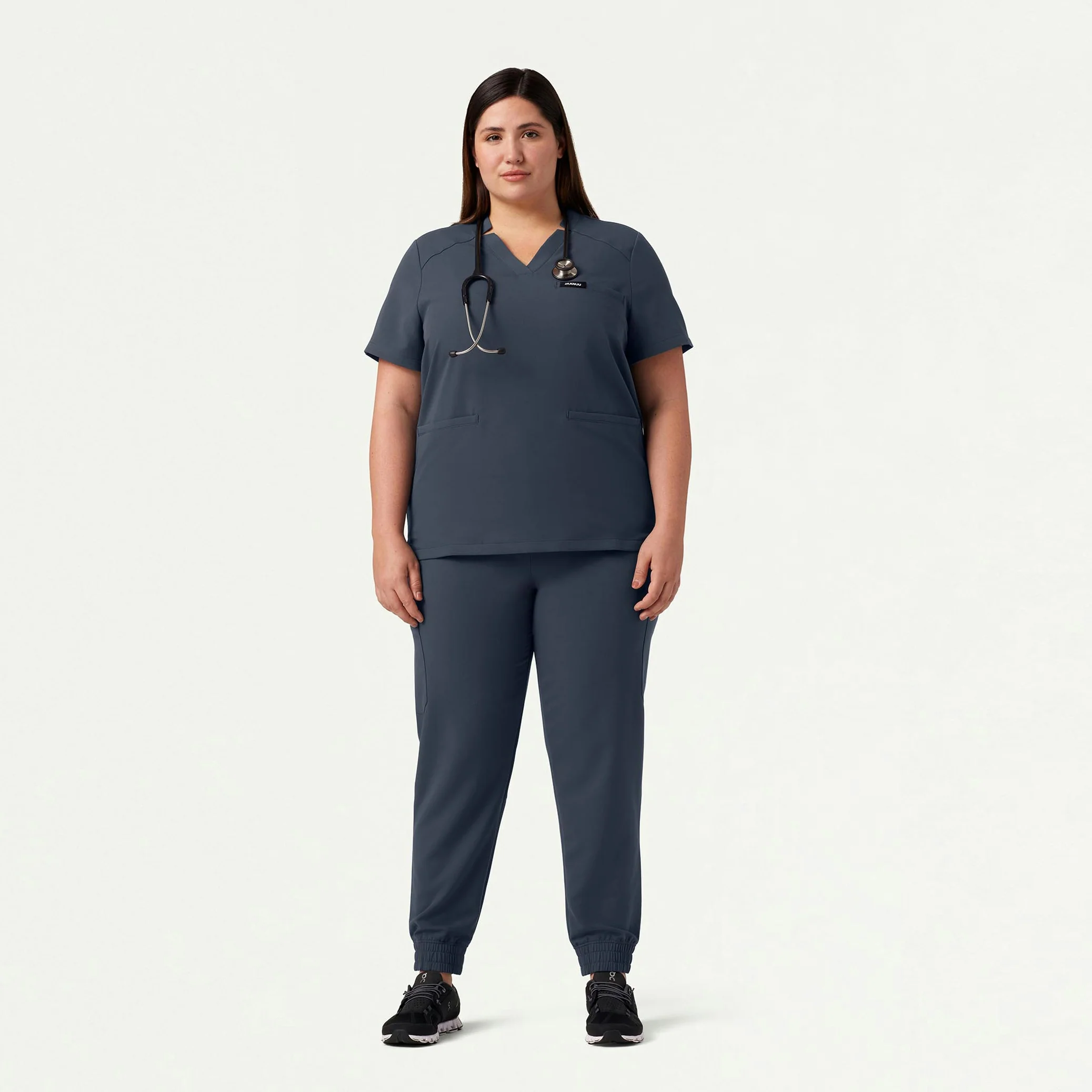 Helia Notched V-Neck Scrub Top - Carbon Gray - Image 6
