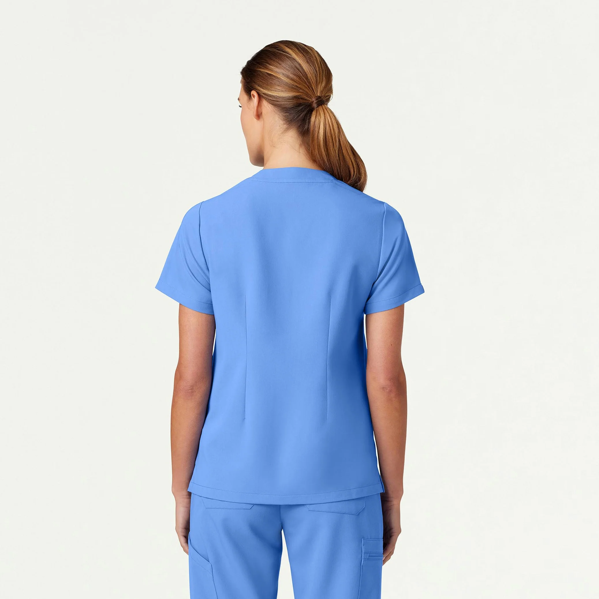 Helia Notched V-Neck Scrub Top - Ceil Blue - Image 4