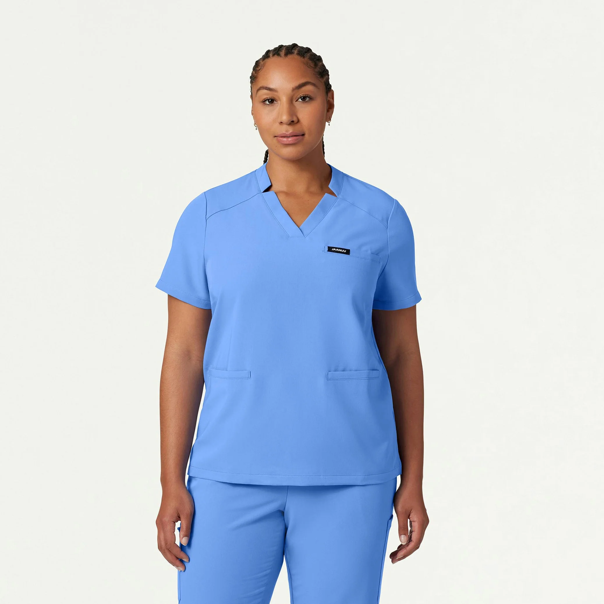 Helia Notched V-Neck Scrub Top - Ceil Blue - Image 5