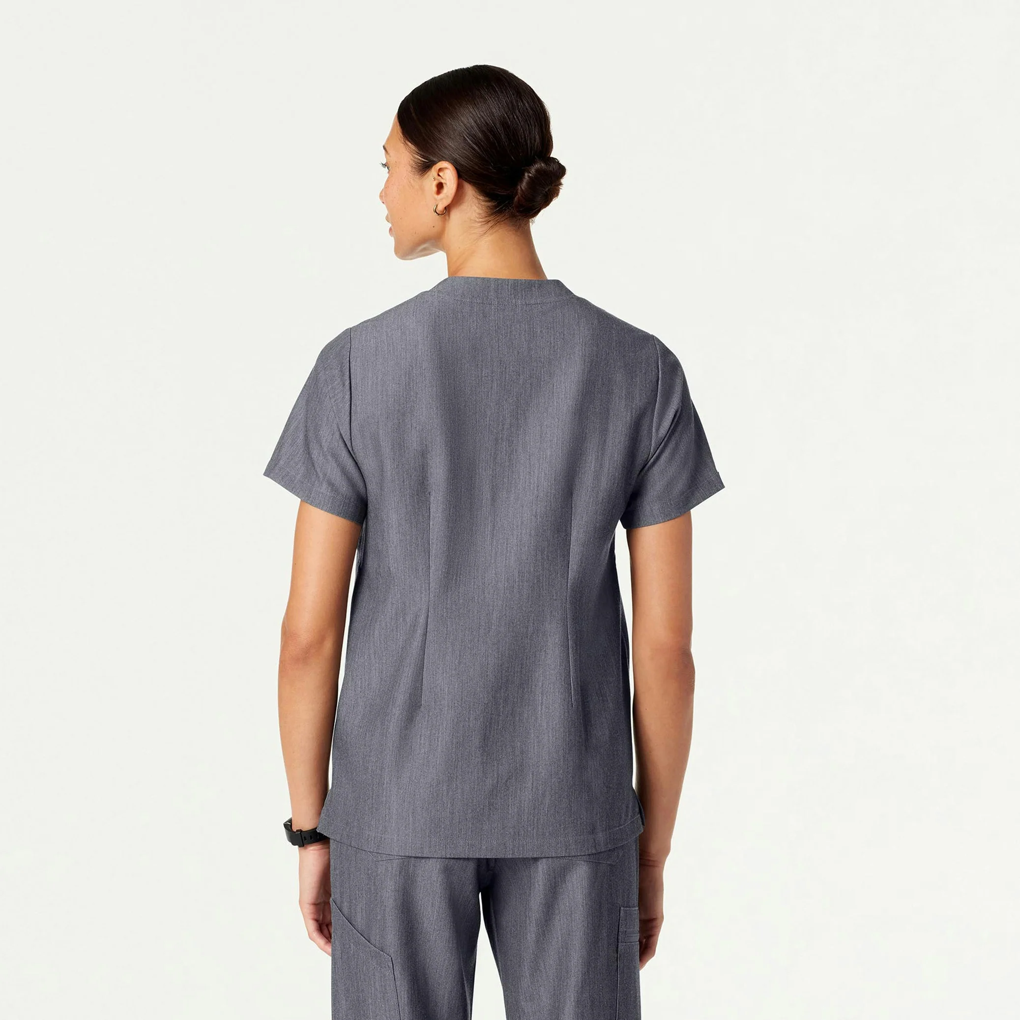 Helia Notched V-Neck Scrub Top - Heather Gray - Image 4