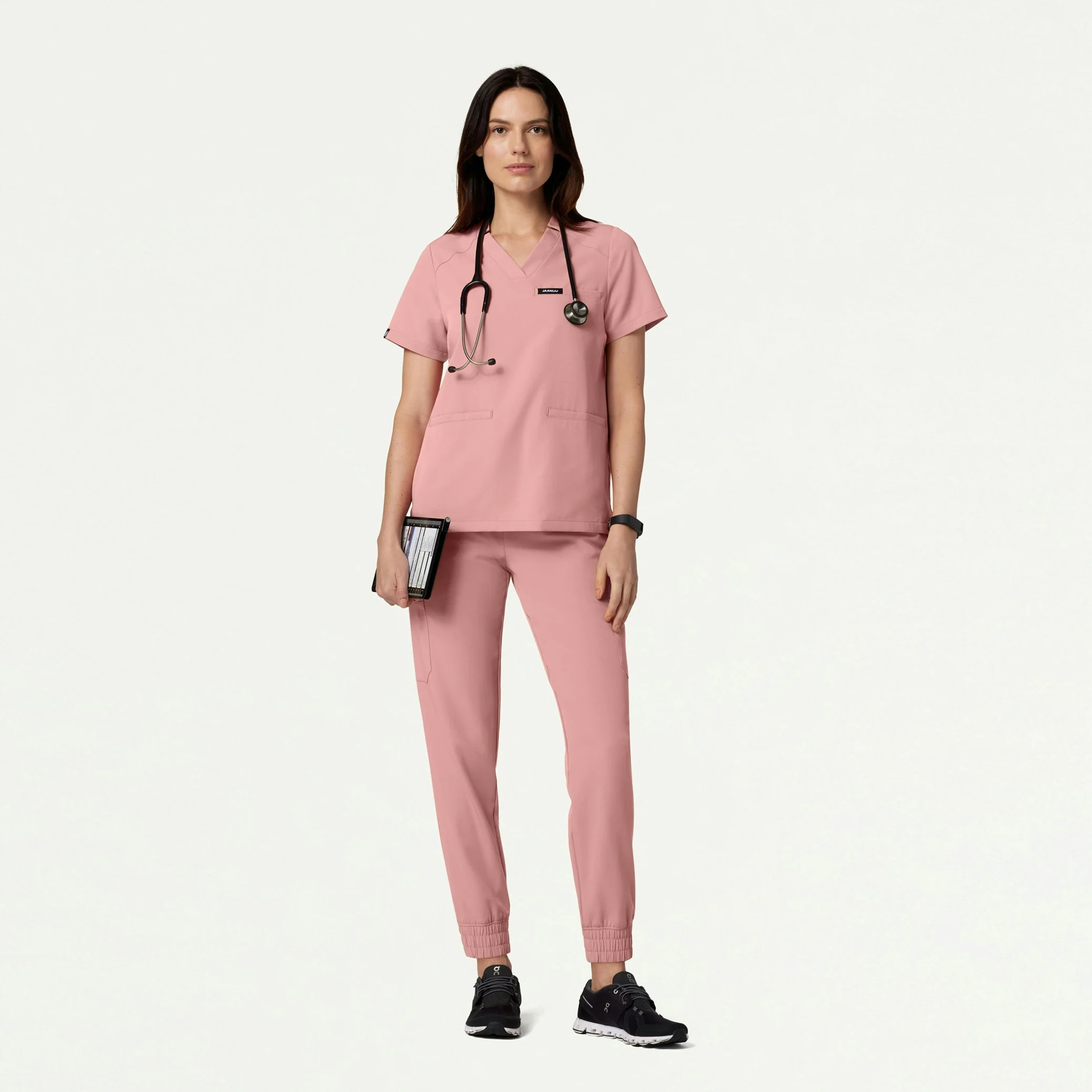 Helia Notched V-Neck Scrub Top - Mauve - Image 3