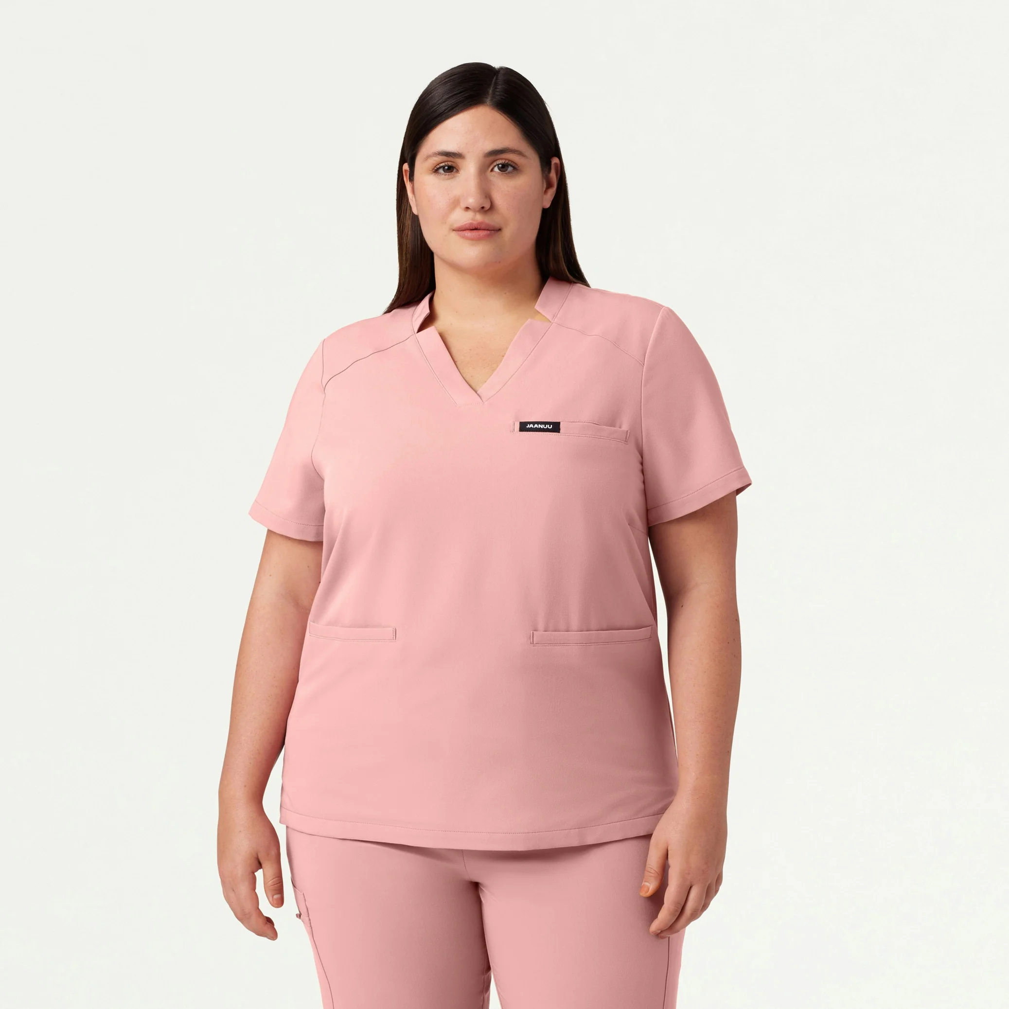 Helia Notched V-Neck Scrub Top - Mauve - Image 5