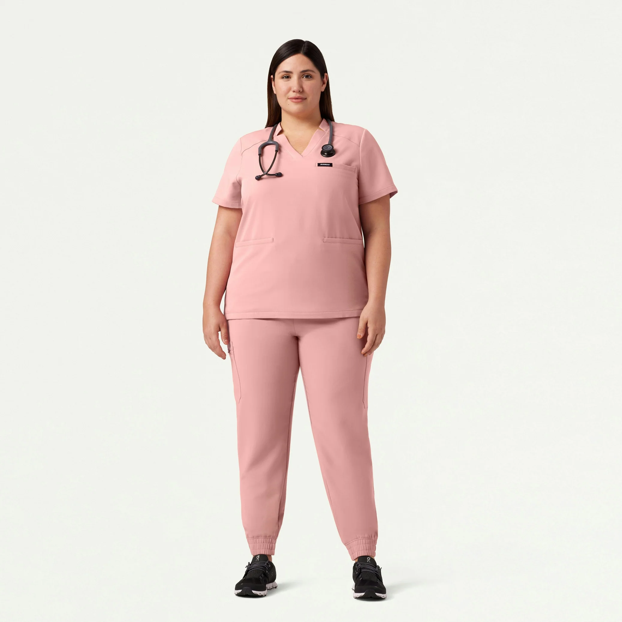 Helia Notched V-Neck Scrub Top - Mauve - Image 6
