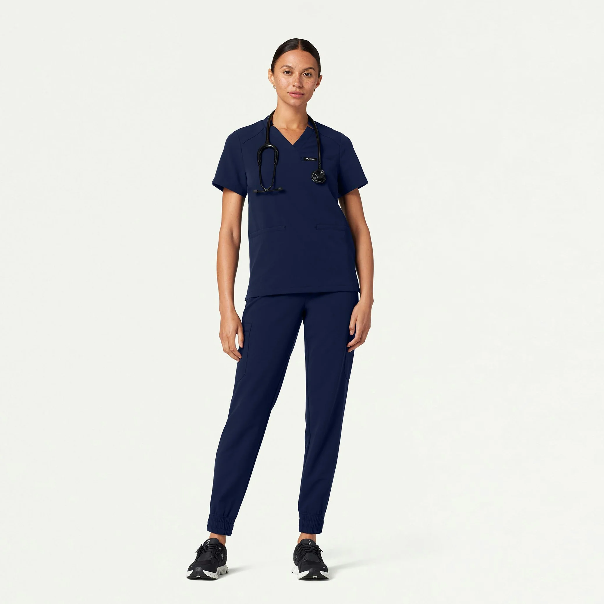 Helia Notched V-Neck Scrub Top - Midnight Navy - Image 3