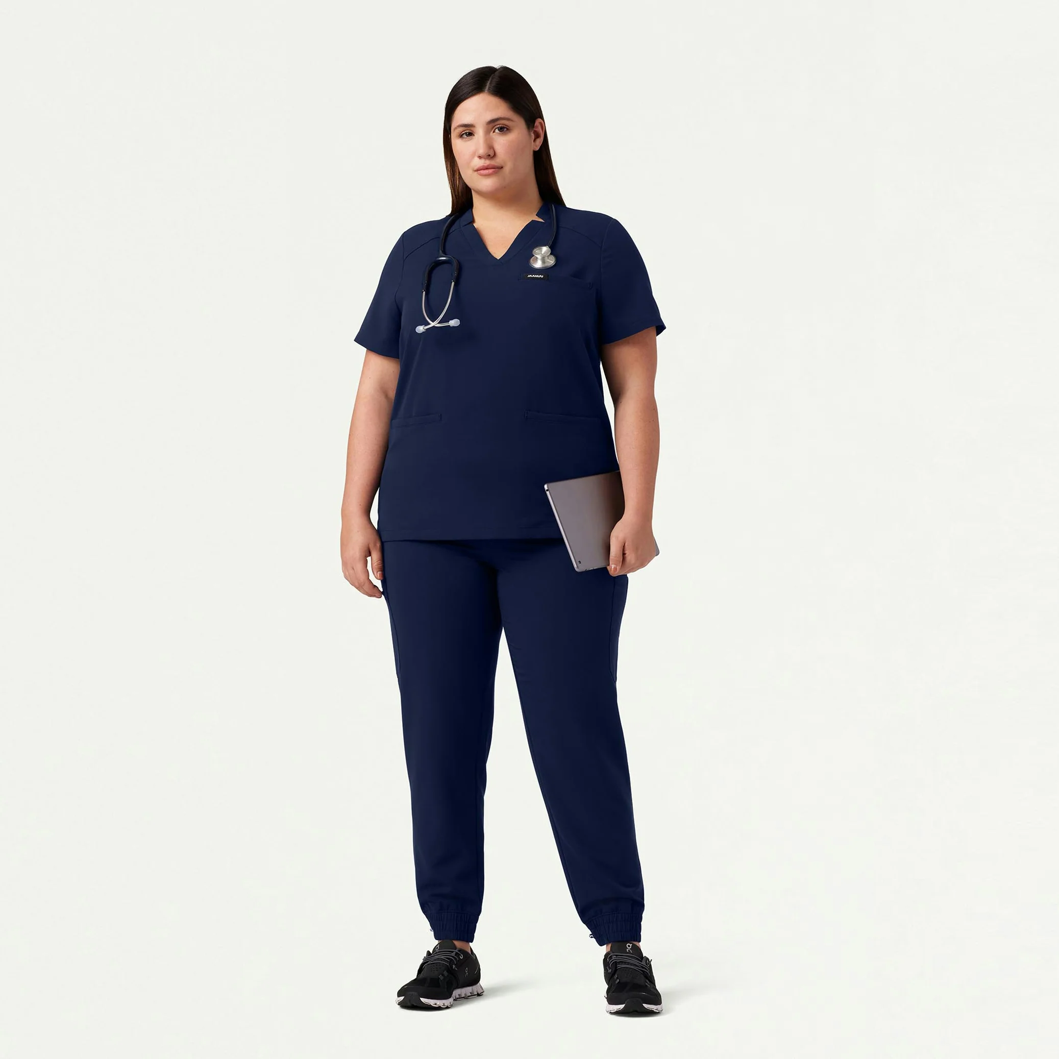 Helia Notched V-Neck Scrub Top - Midnight Navy - Image 6