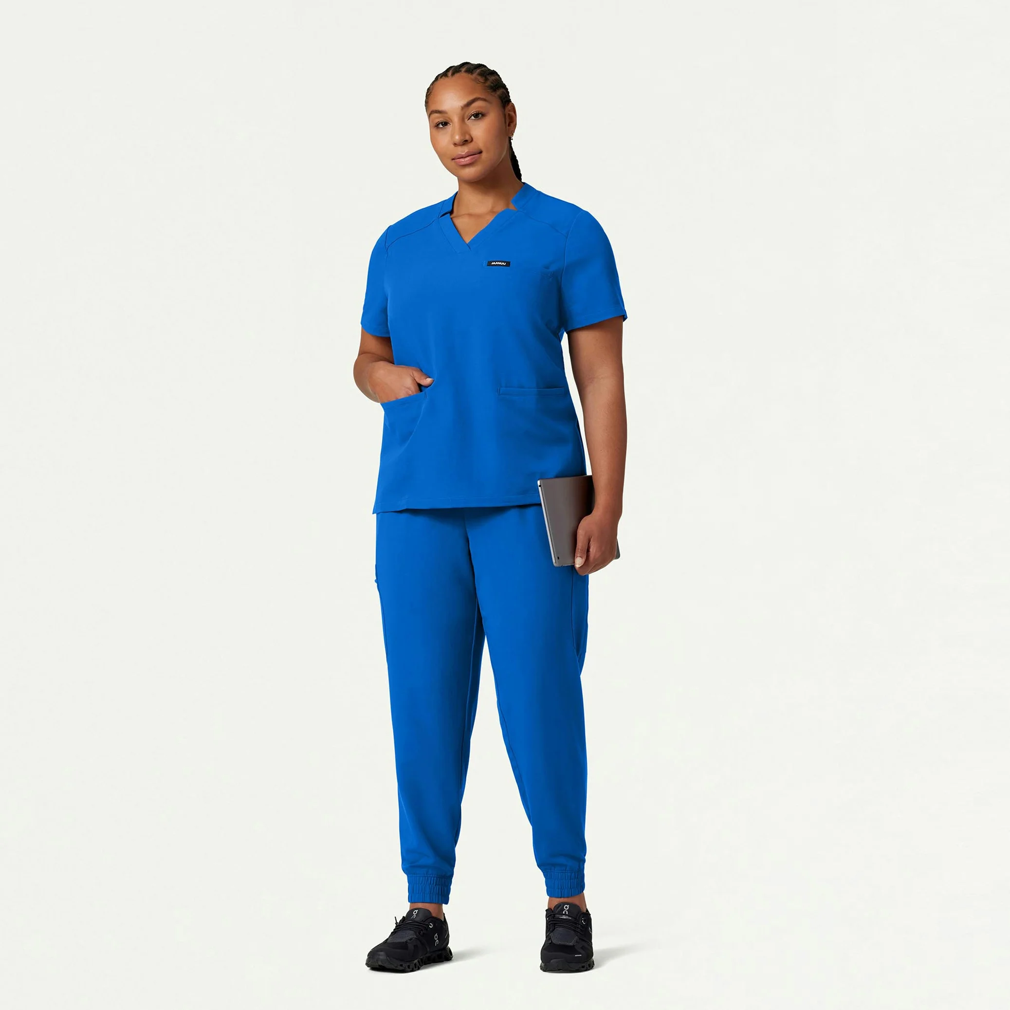 Helia Notched V-Neck Scrub Top - Royal Blue - Image 6