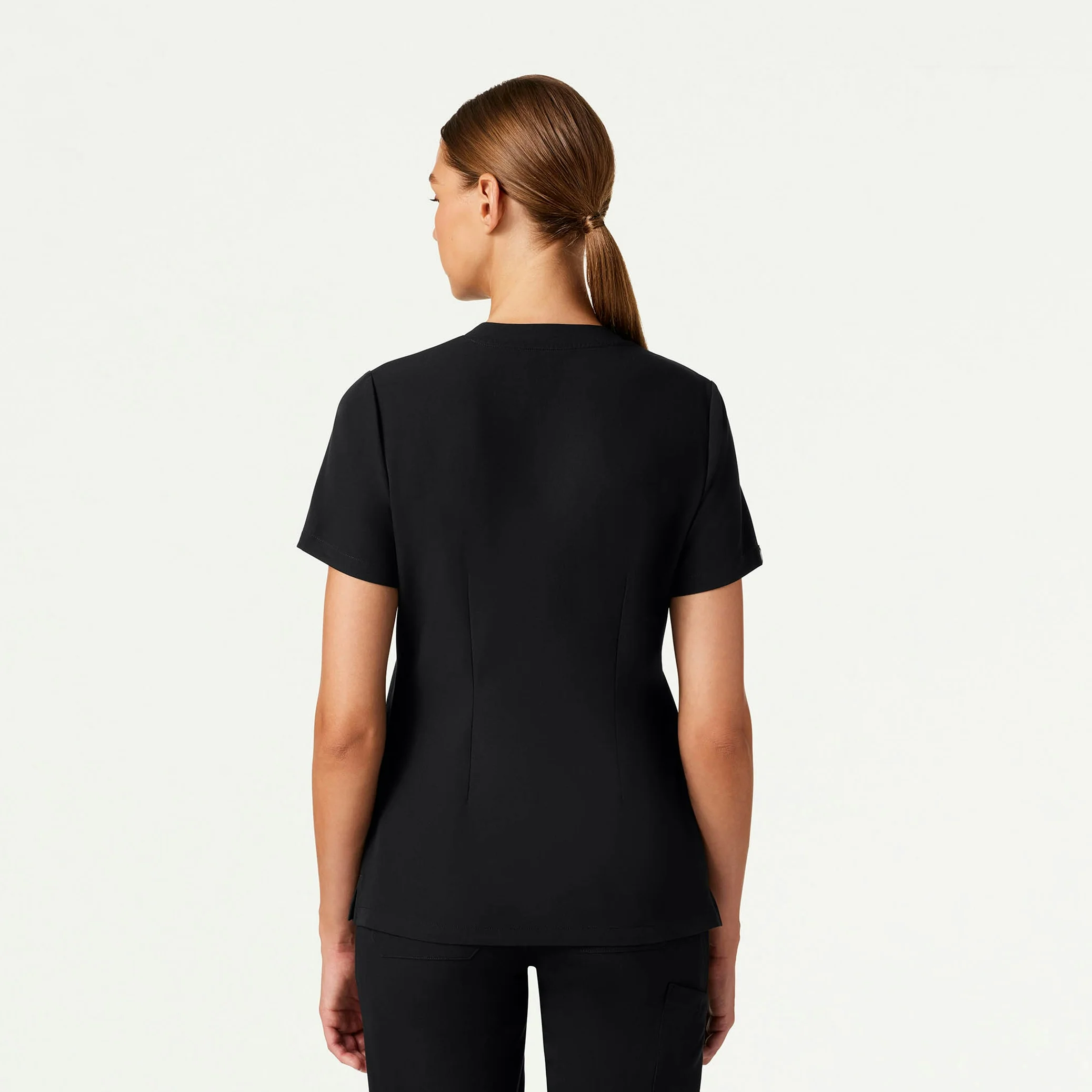 Helia Slim Notched V-Neck Scrub Top - Black - Image 3