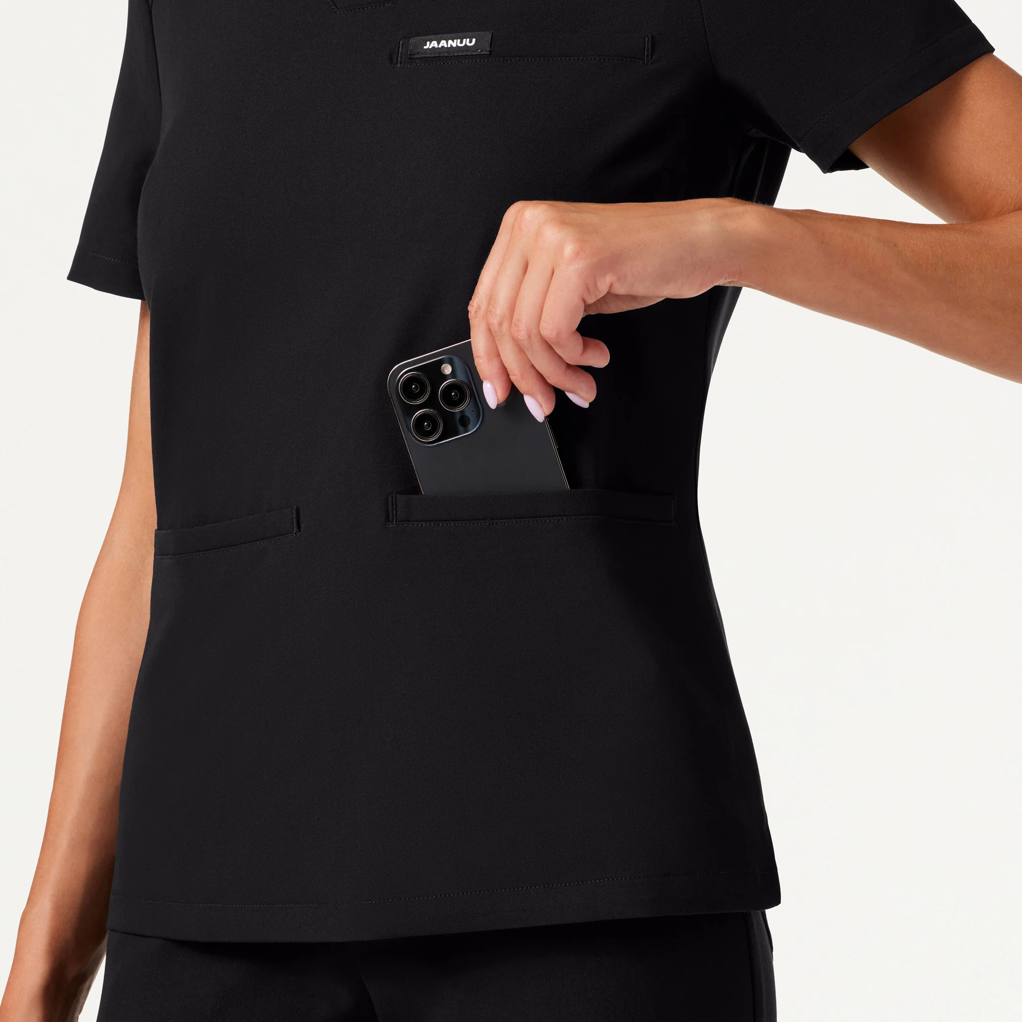 Helia Slim Notched V-Neck Scrub Top - Black - Image 5