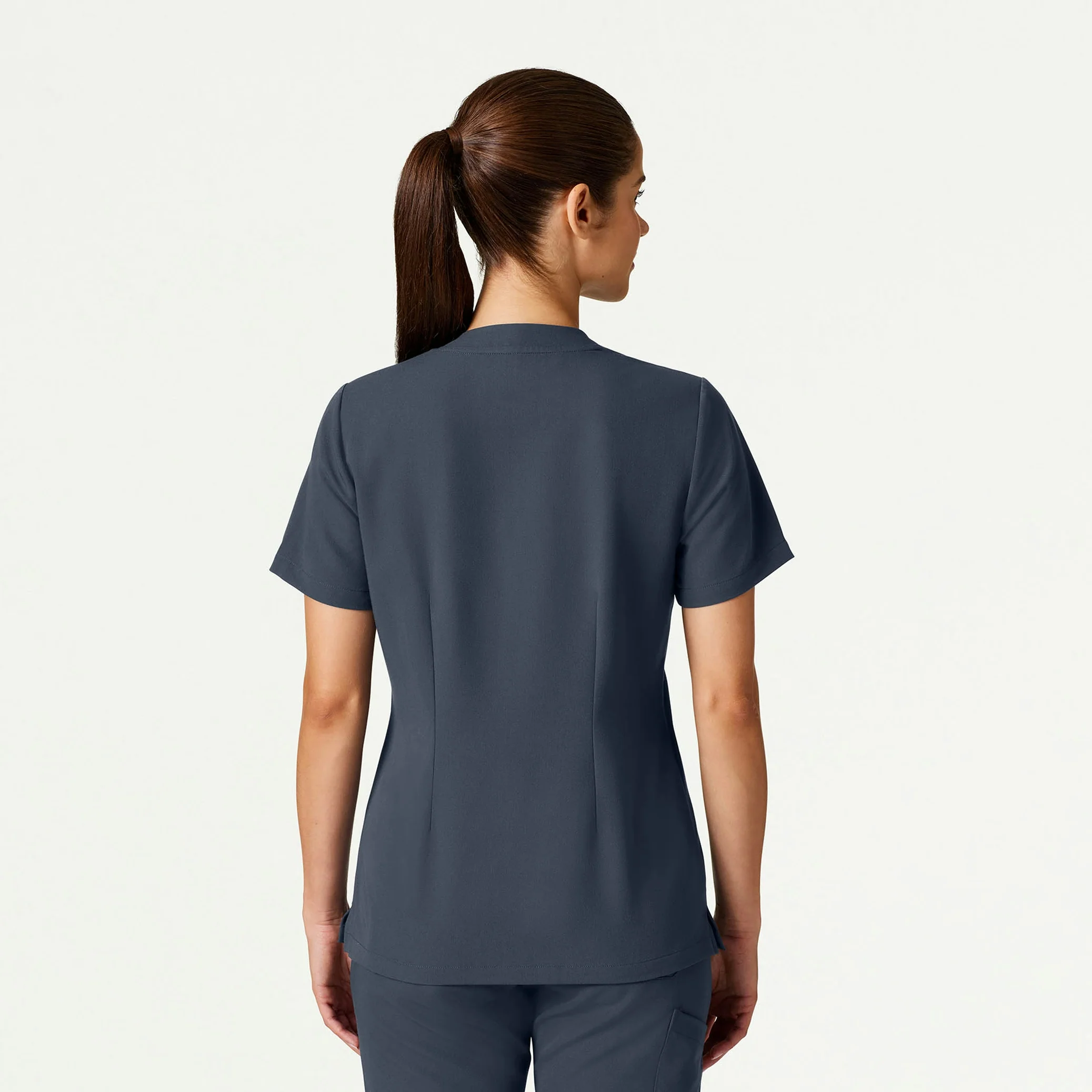 Helia Slim Notched V-Neck Scrub Top - Carbon Gray - Image 3