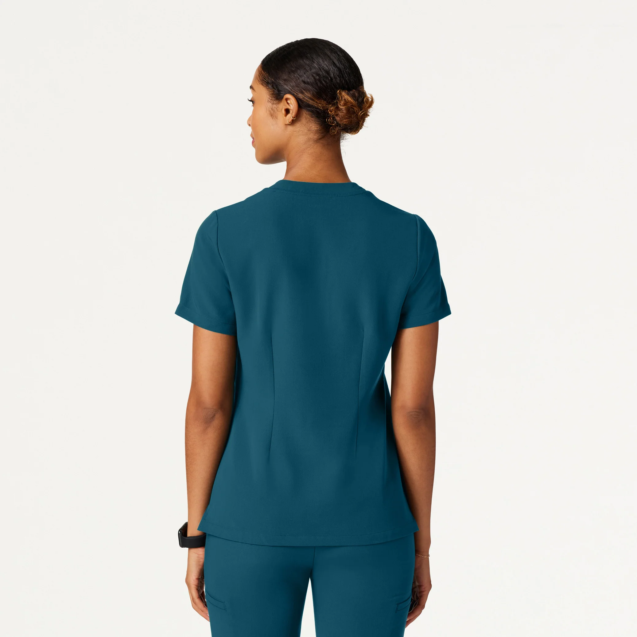 Helia Slim Notched V-Neck Scrub Top - Caribbean Blue - Image 4