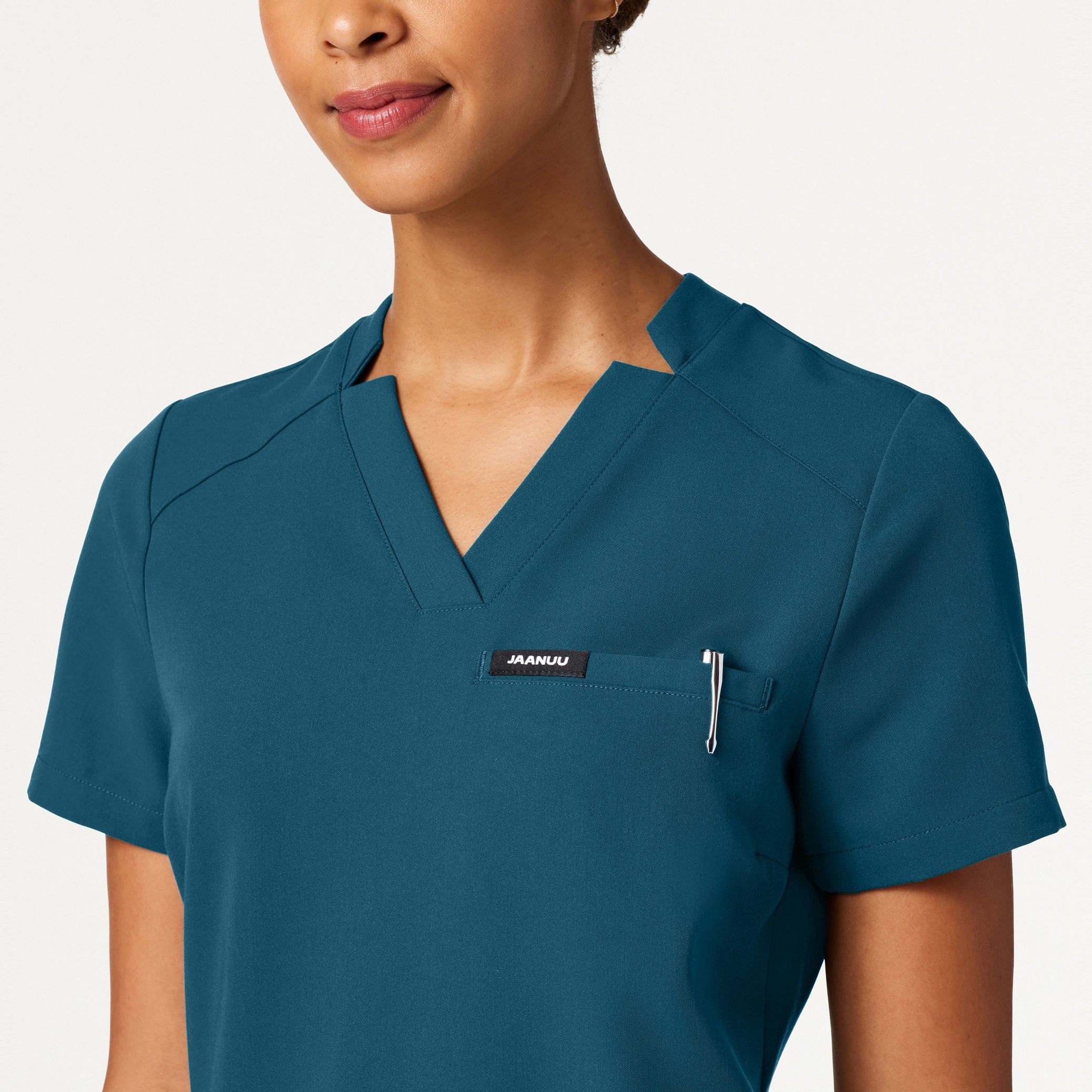 Helia Slim Notched V-Neck Scrub Top - Caribbean Blue - Image 5