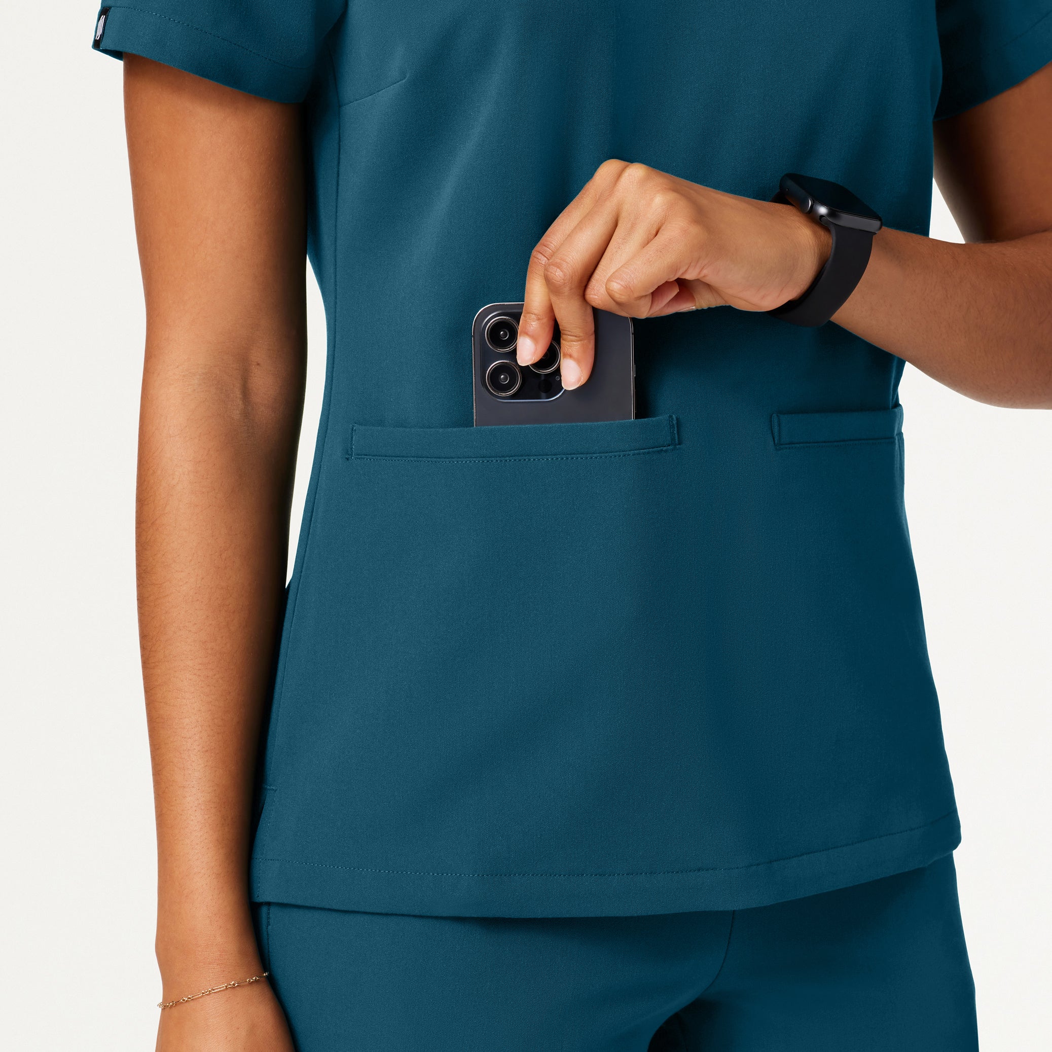 Helia Slim Notched V-Neck Scrub Top - Caribbean Blue - Image 6