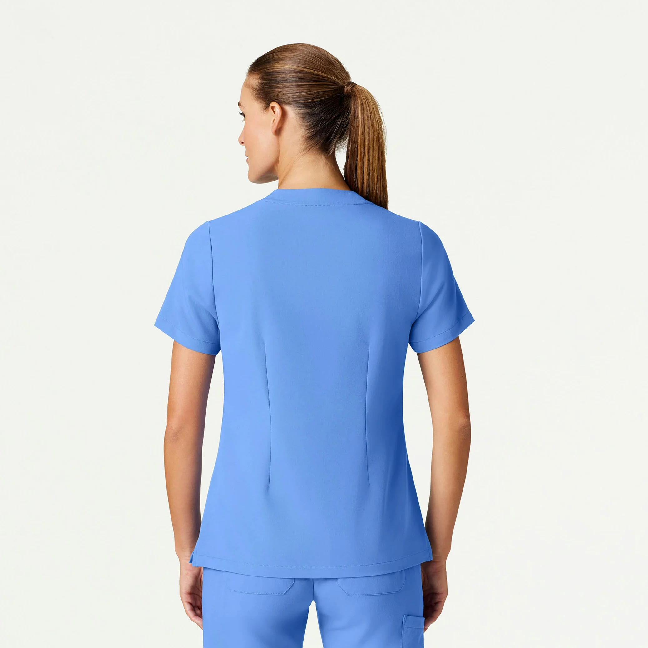 Helia Slim Notched V-Neck Scrub Top - Ceil Blue - Image 3