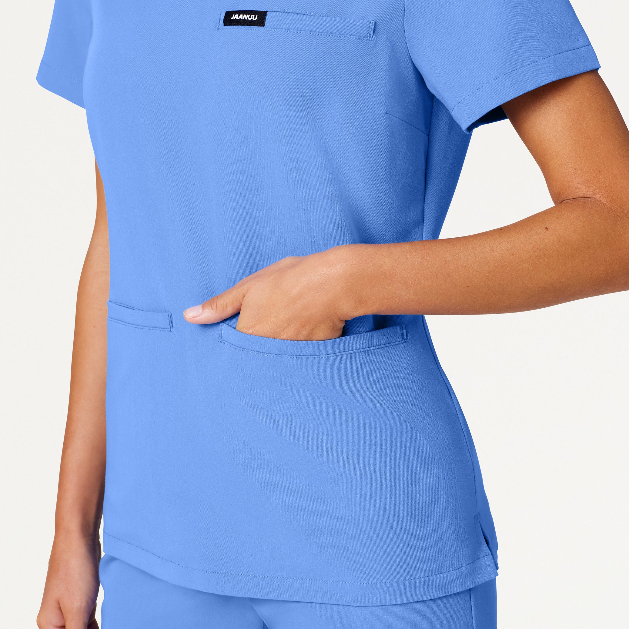 Helia Slim Notched V-Neck Scrub Top - Ceil Blue - Image 5
