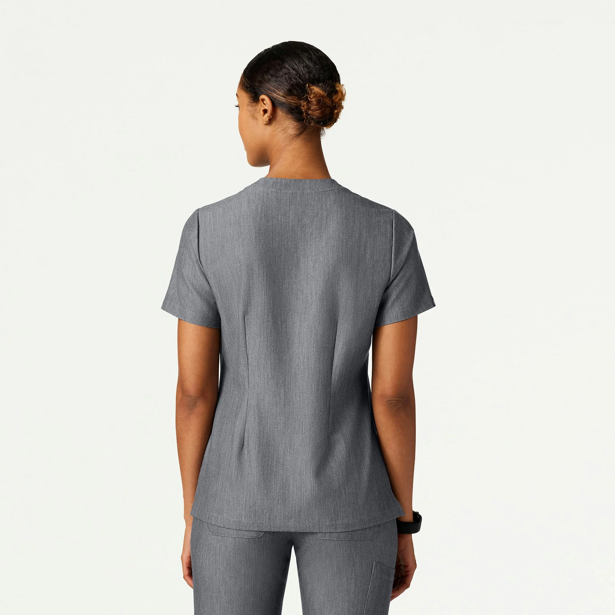 Helia Slim Notched V-Neck Scrub Top - Heather Gray - Image 4
