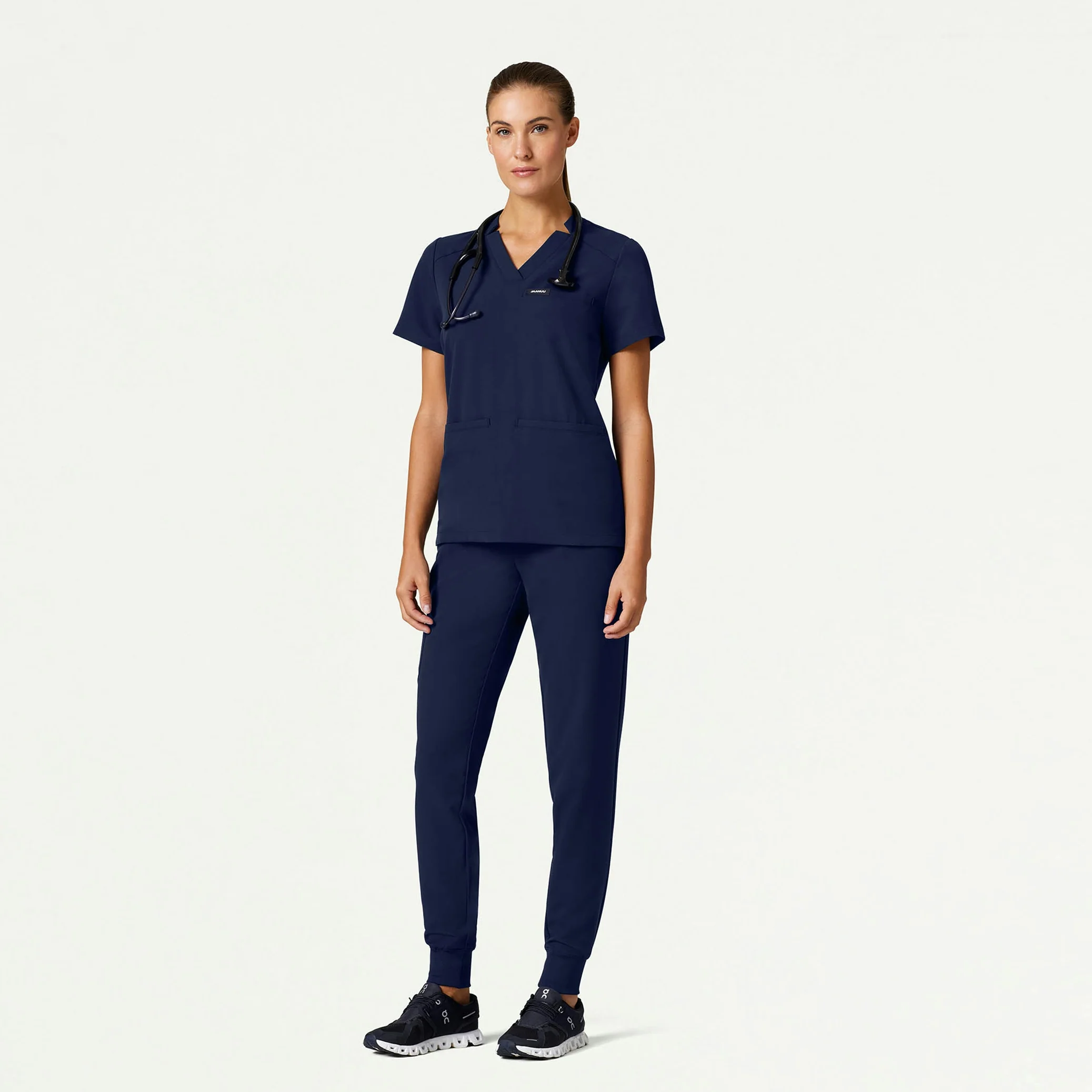Helia Slim Notched V-Neck Scrub Top - Midnight Navy - Image 2