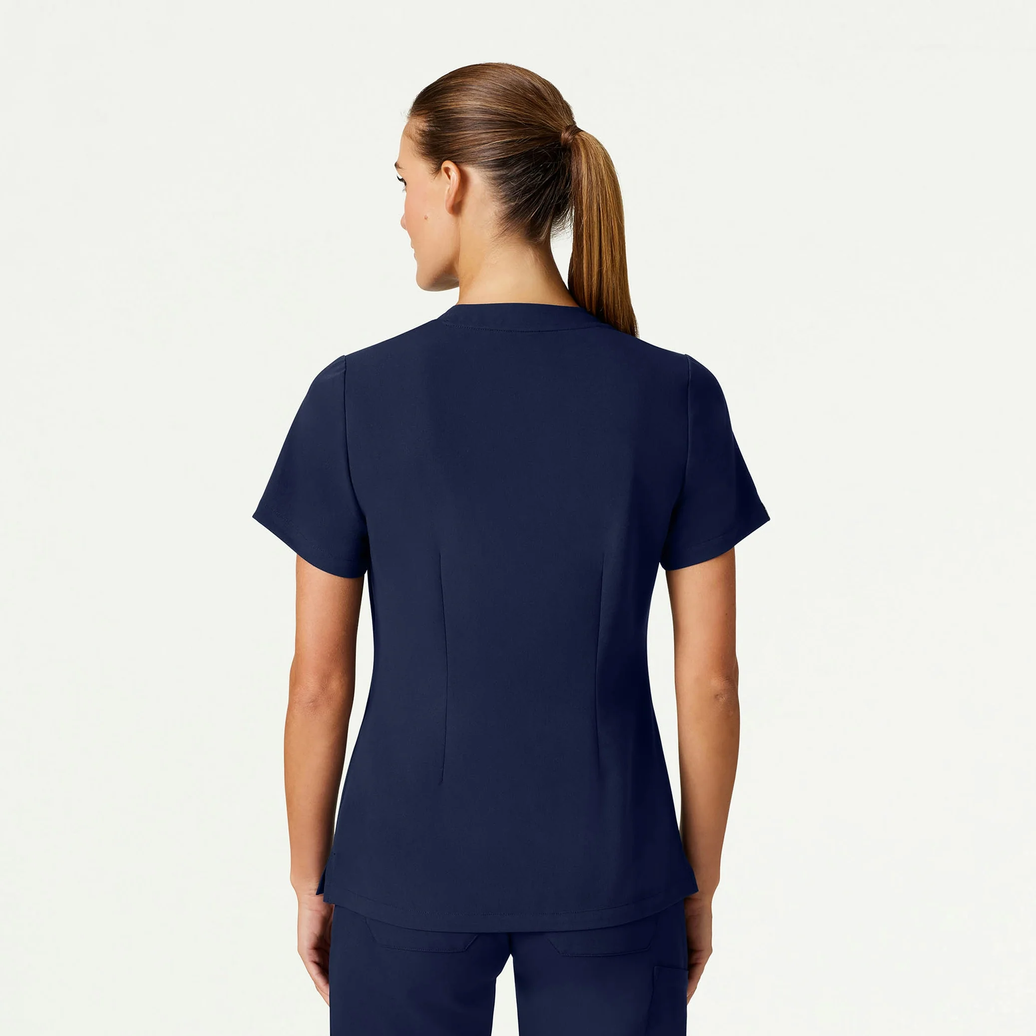 Helia Slim Notched V-Neck Scrub Top - Midnight Navy - Image 3
