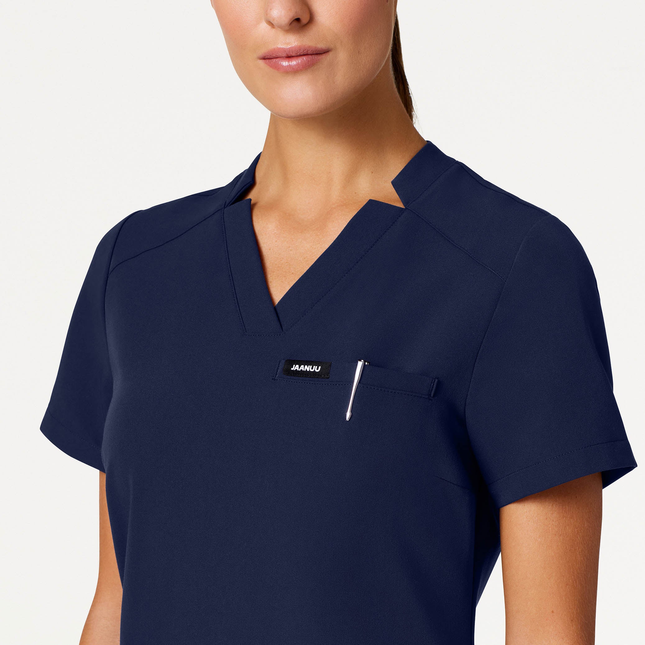 Helia Slim Notched V-Neck Scrub Top - Midnight Navy - Image 4
