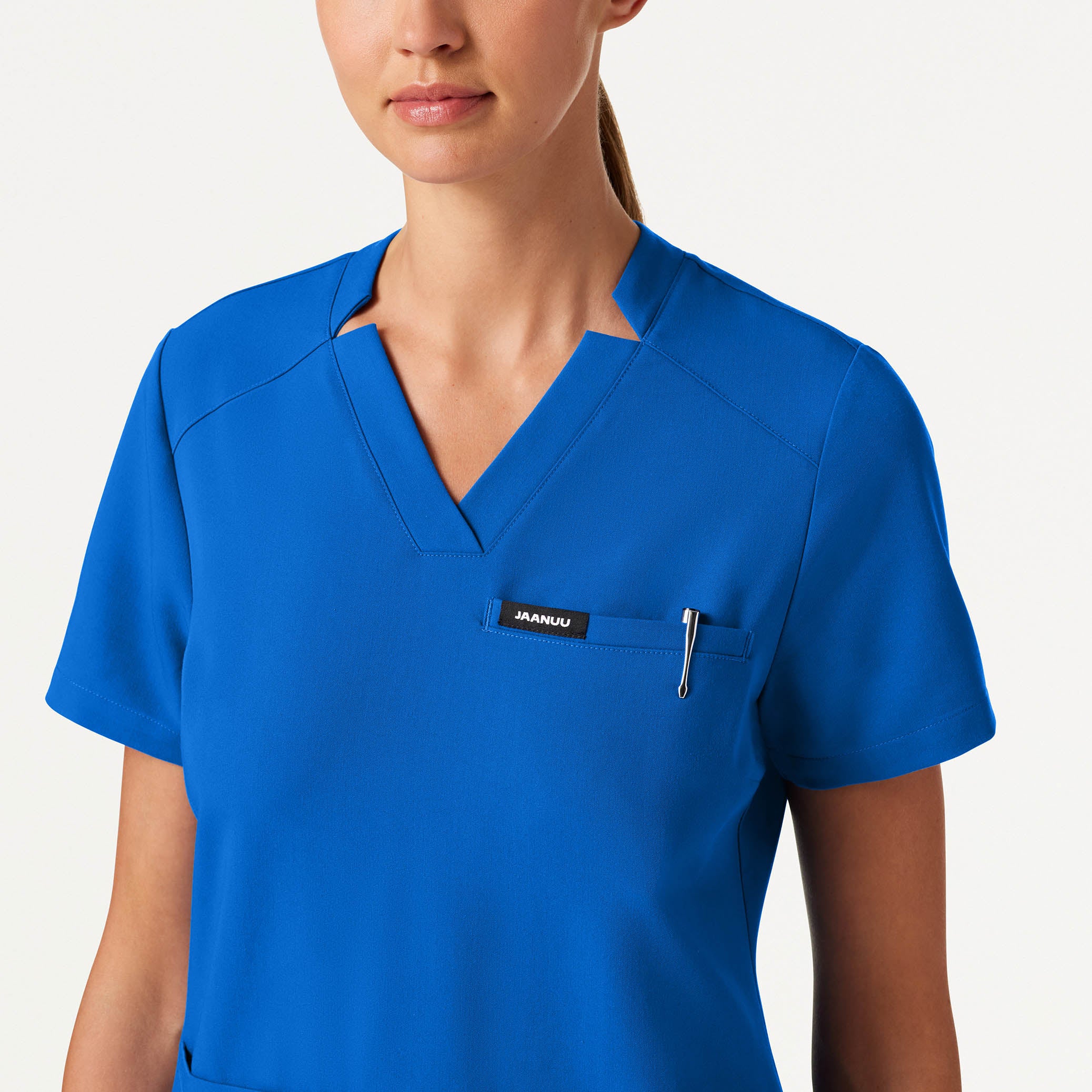 Helia Slim Notched V-Neck Scrub Top - Royal Blue - Image 3