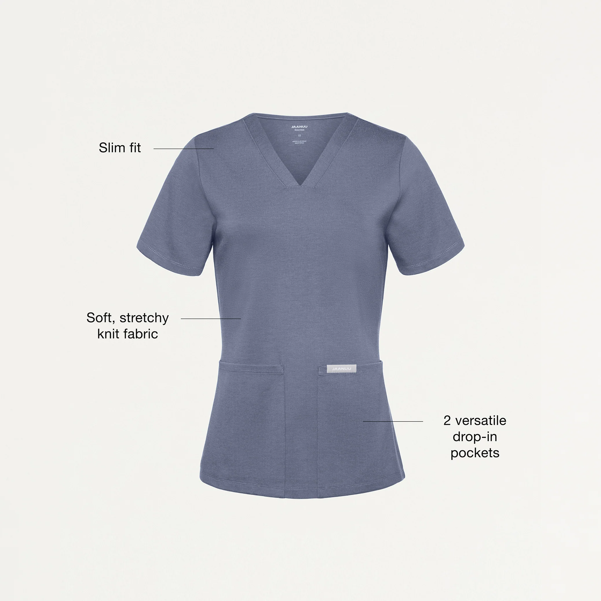 Jaanuu UltraSOFT™ Essential Comfort Women's 6-Pocket Scrub Set - Heather Slate Blue - Image 3