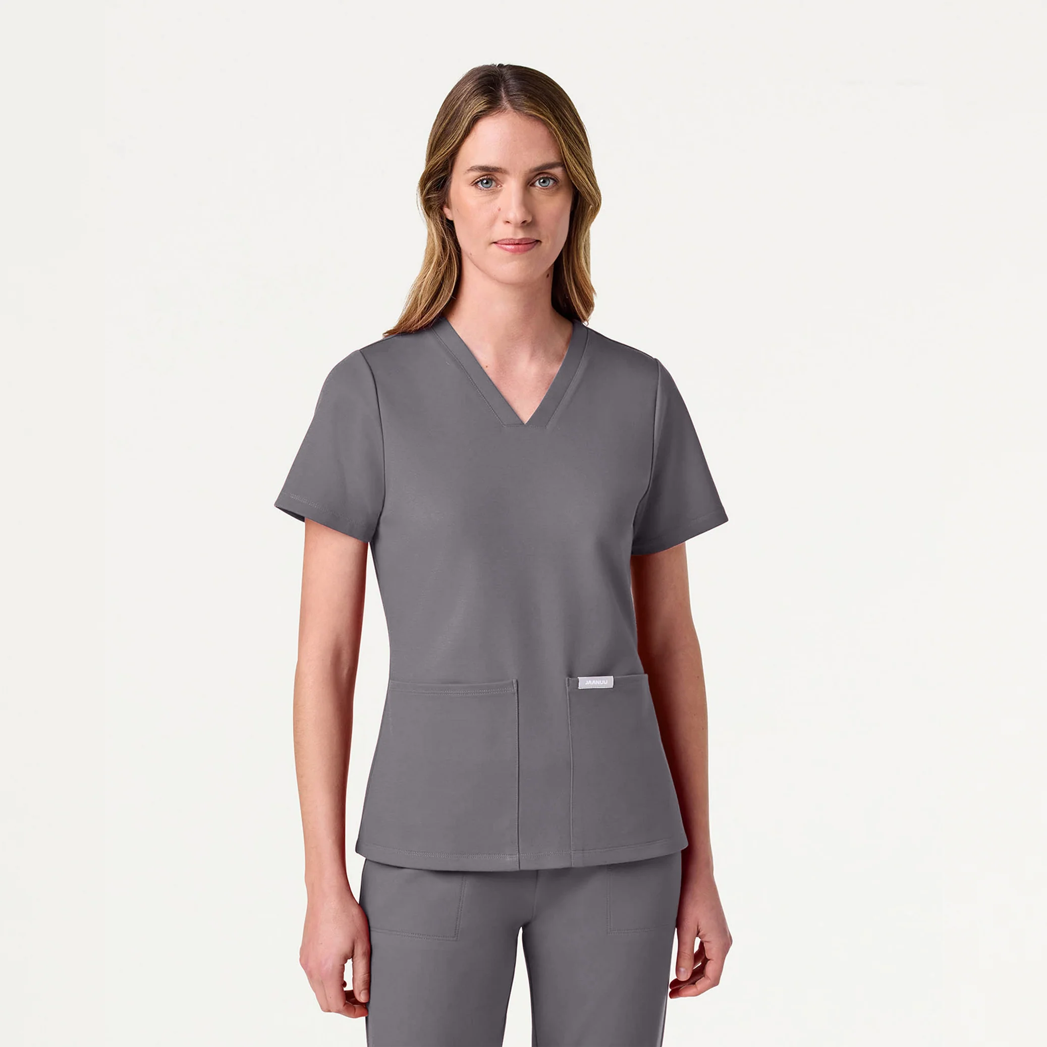 Jaanuu UltraSOFT™ Essential Comfort Women's 6-Pocket Scrub Set  - Light Gray - Image 2