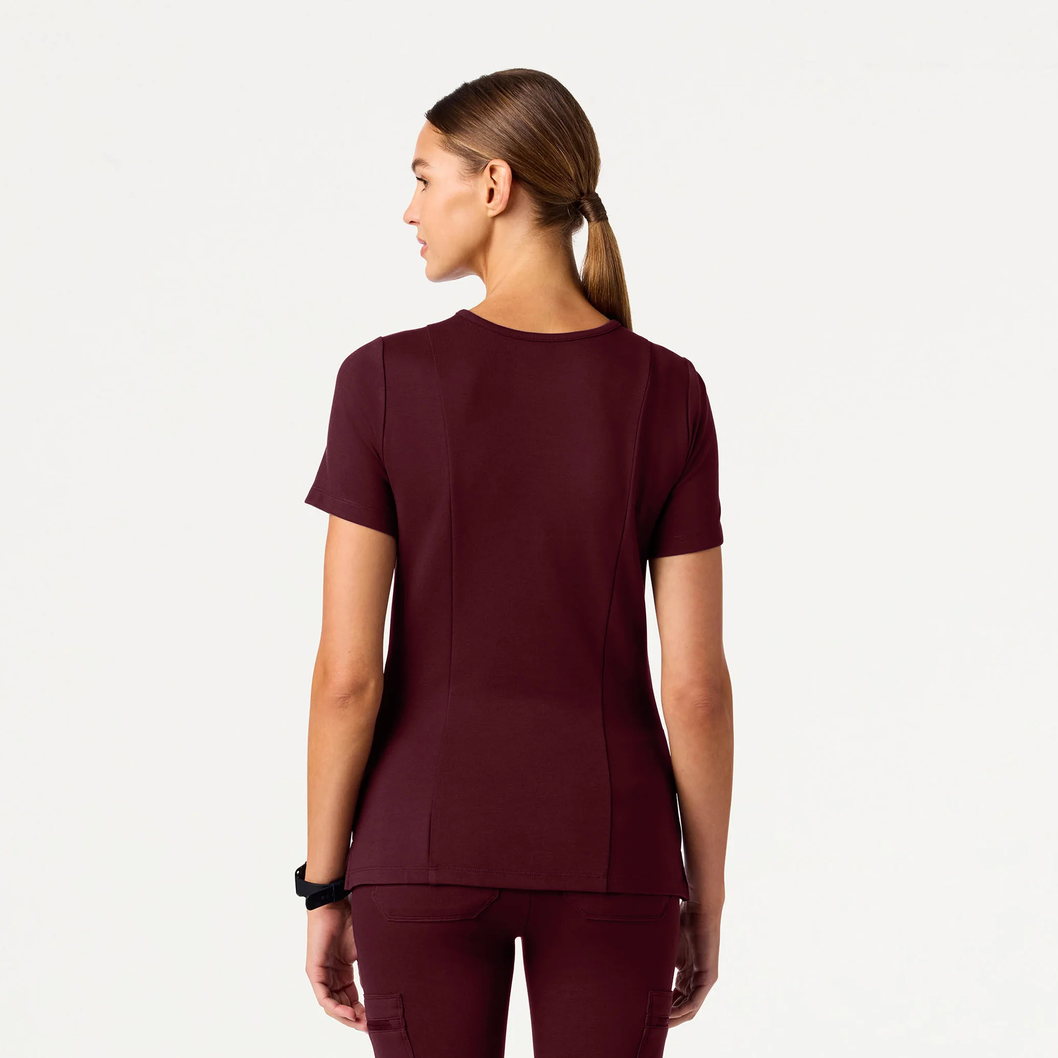 Kass Slim 4-Pocket UltraSOFT™ Scrub Top - Burgundy - Image 4