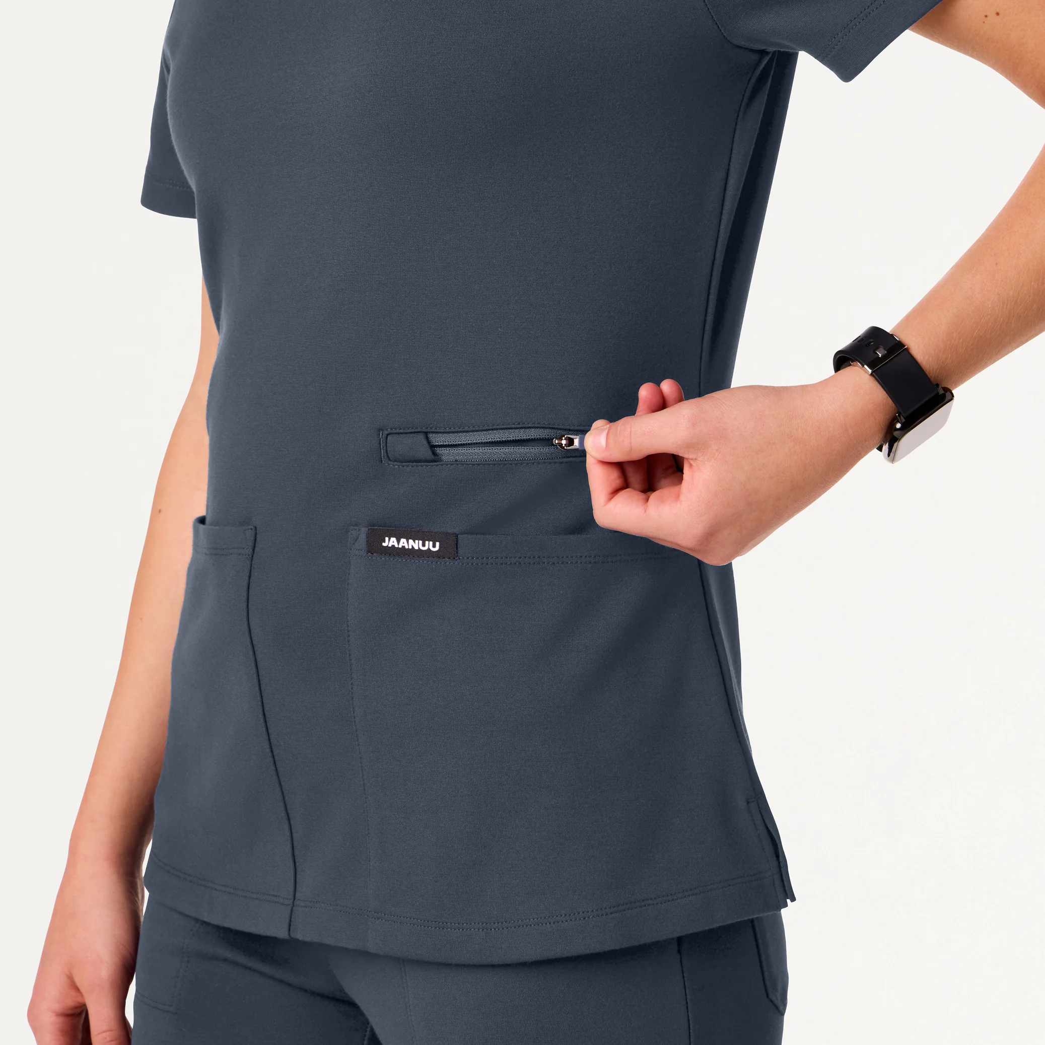 Kass Slim 4-Pocket UltraSOFT™ Scrub Top - Carbon Gray - Image 5