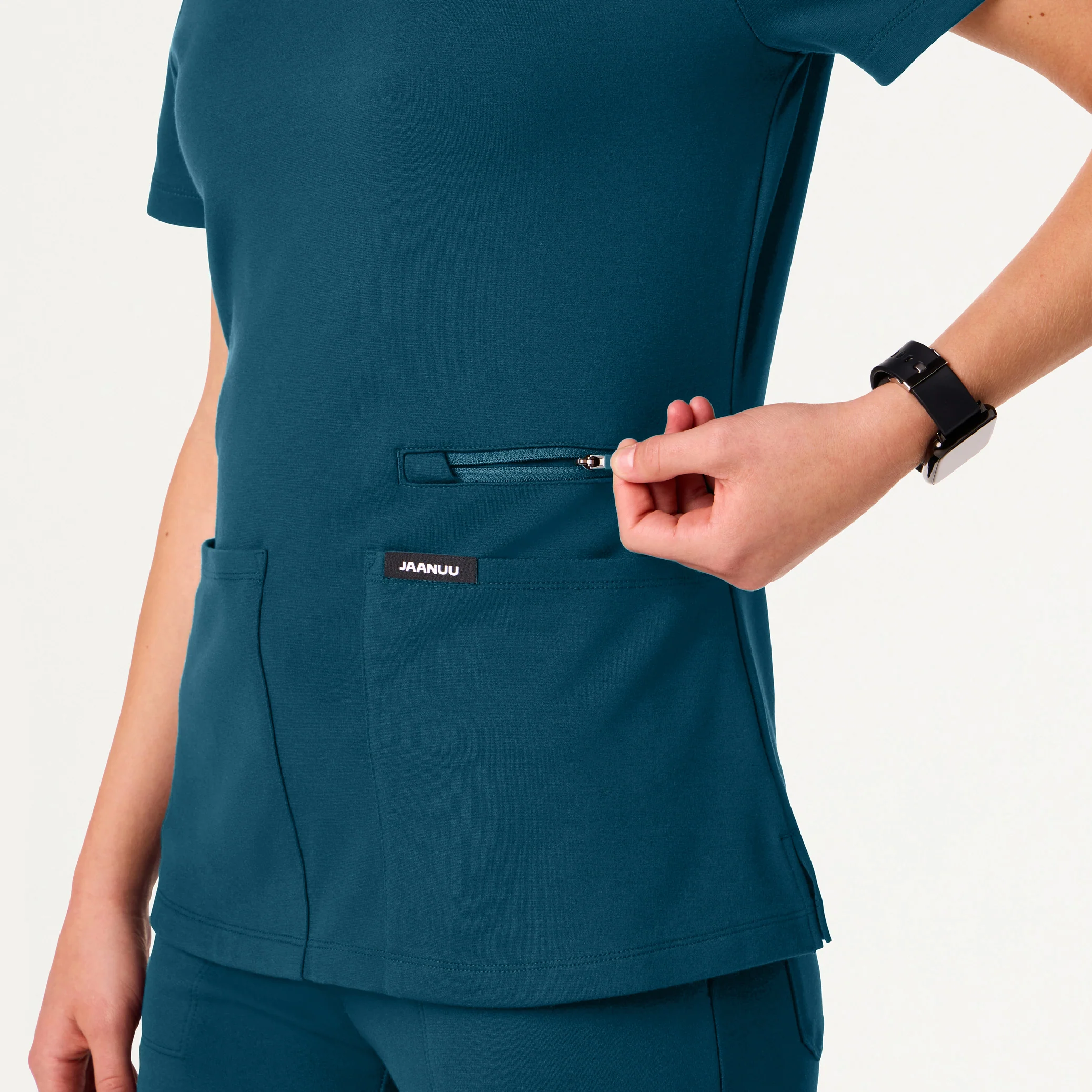 Kass Slim 4-Pocket UltraSOFT™ Scrub Top - Caribbean Blue - Image 5