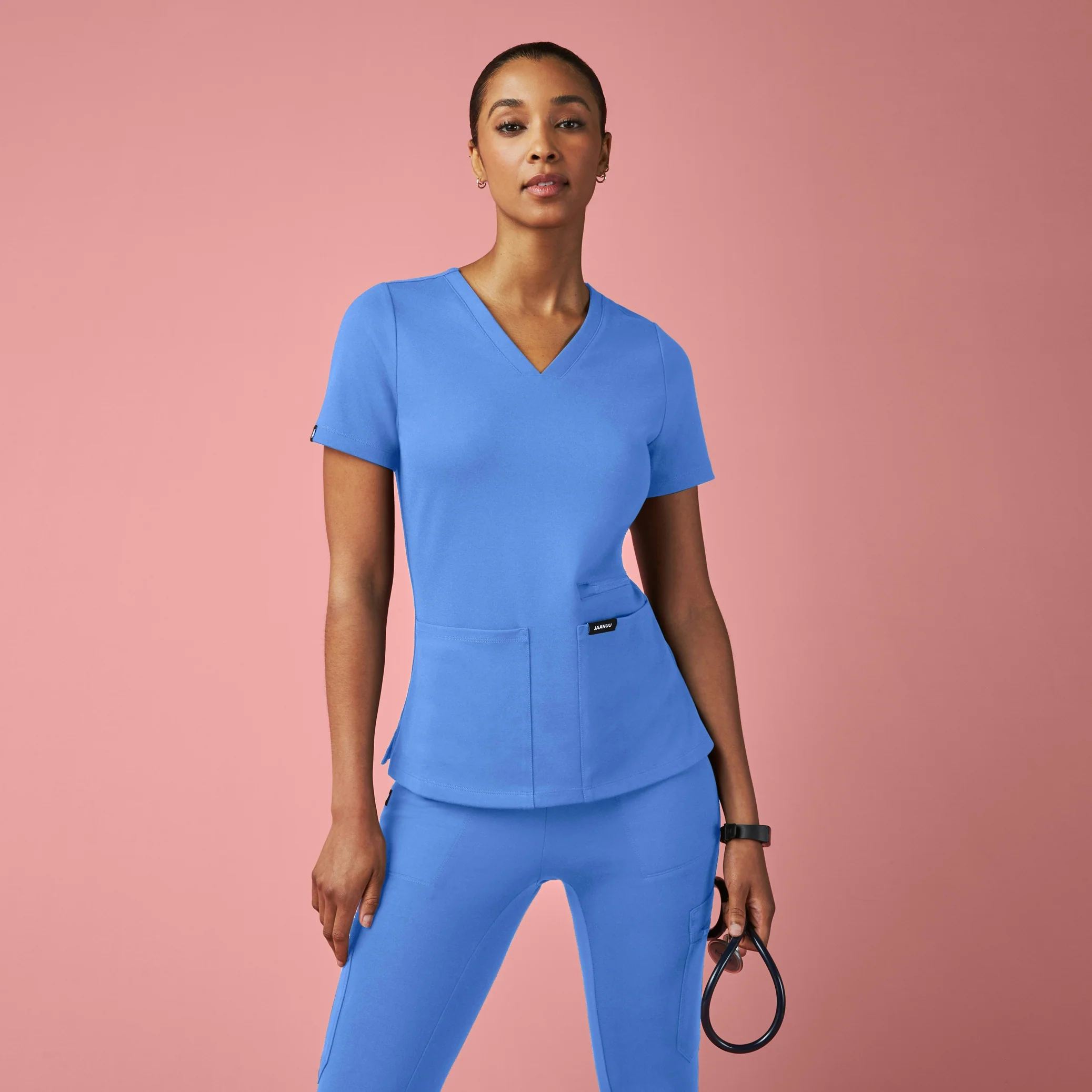 Kass Slim 4-Pocket UltraSOFT™ Scrub Top - Ceil Blue - Image 2