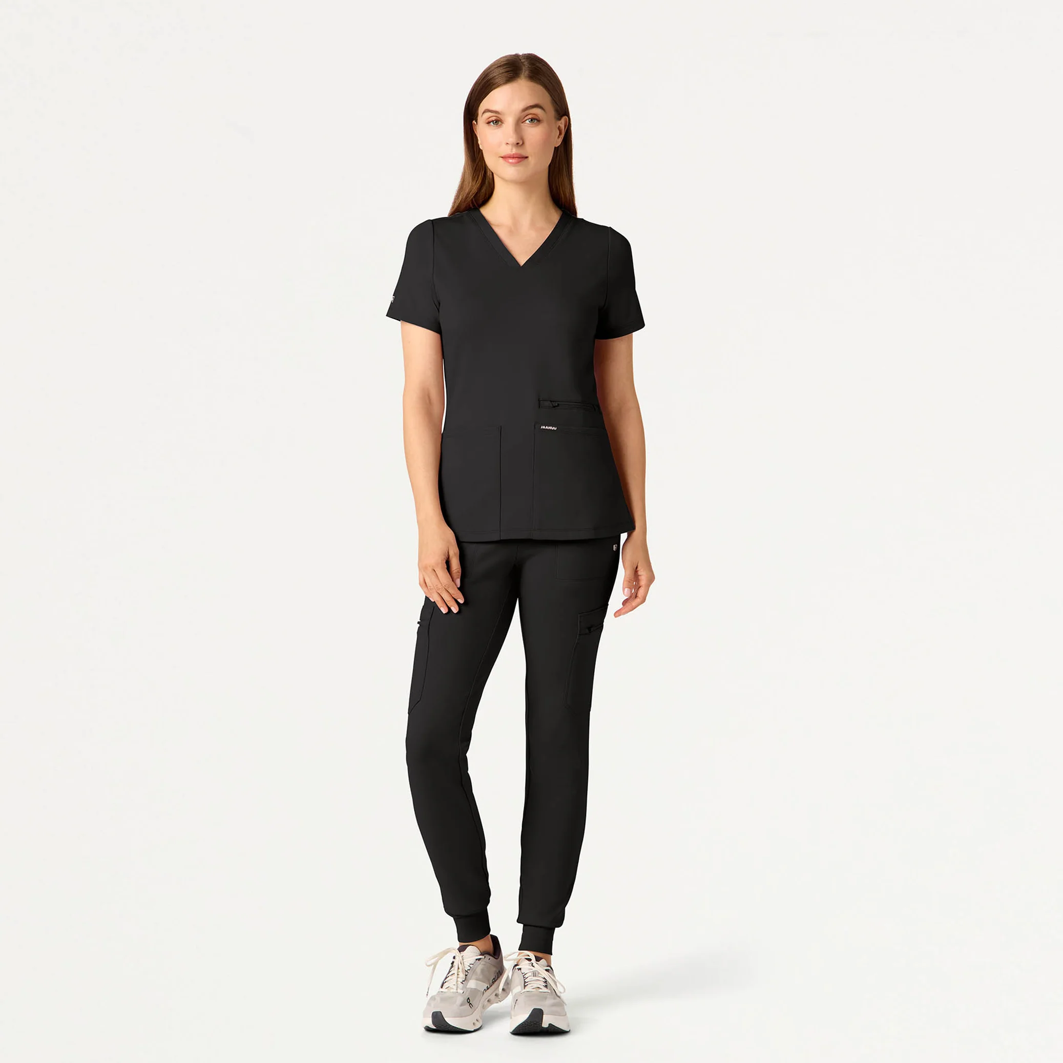 Kass Slim 4-Pocket UltraSOFT™ Scrub Top - Charcoal - Image 2